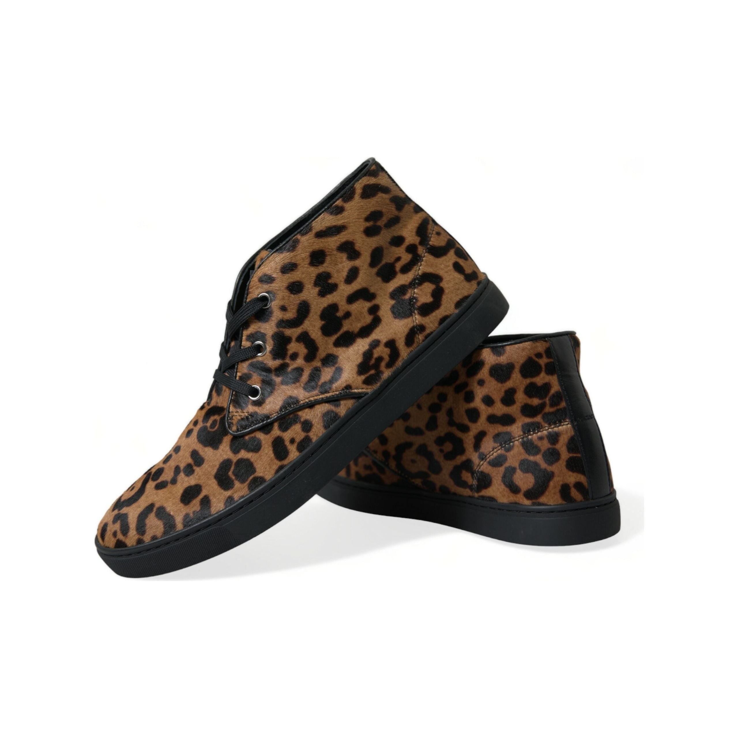 Dolce & Gabbana Brown Pony Hair Mid-Top Sneakers