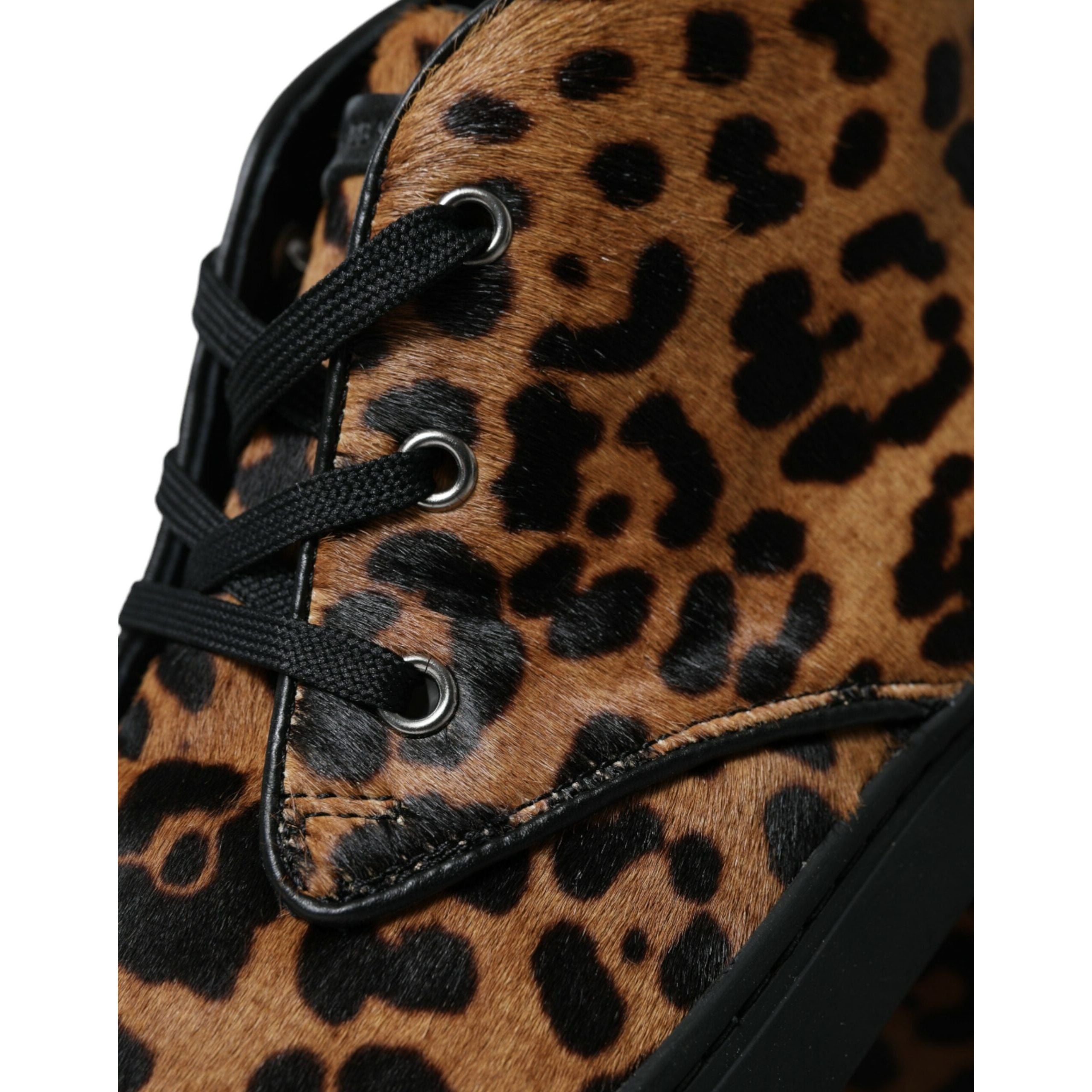 Dolce & Gabbana Brown Pony Hair Mid-Top Sneakers