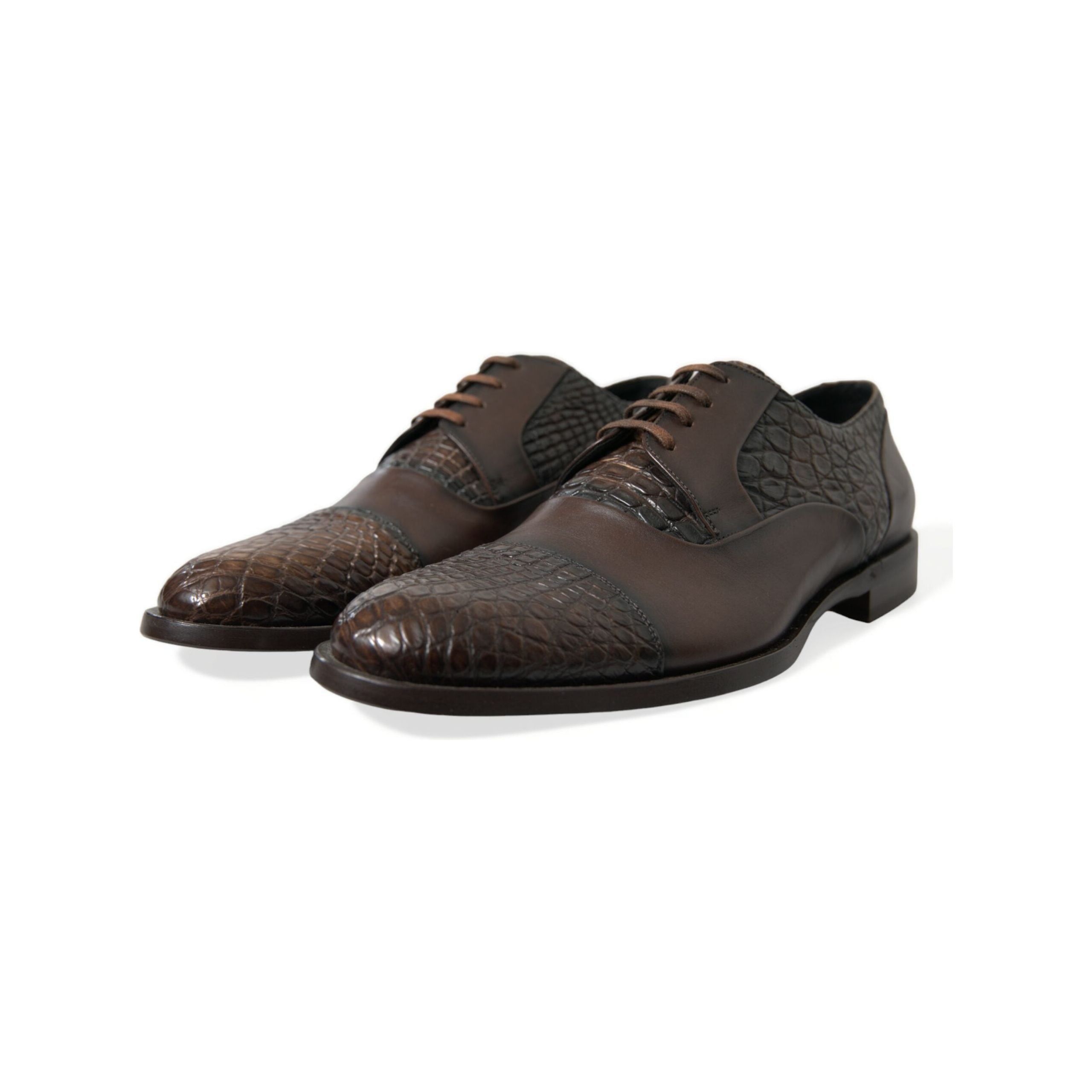 Dolce & Gabbana Brown Crocodile Leather Oxford Dress Shoes