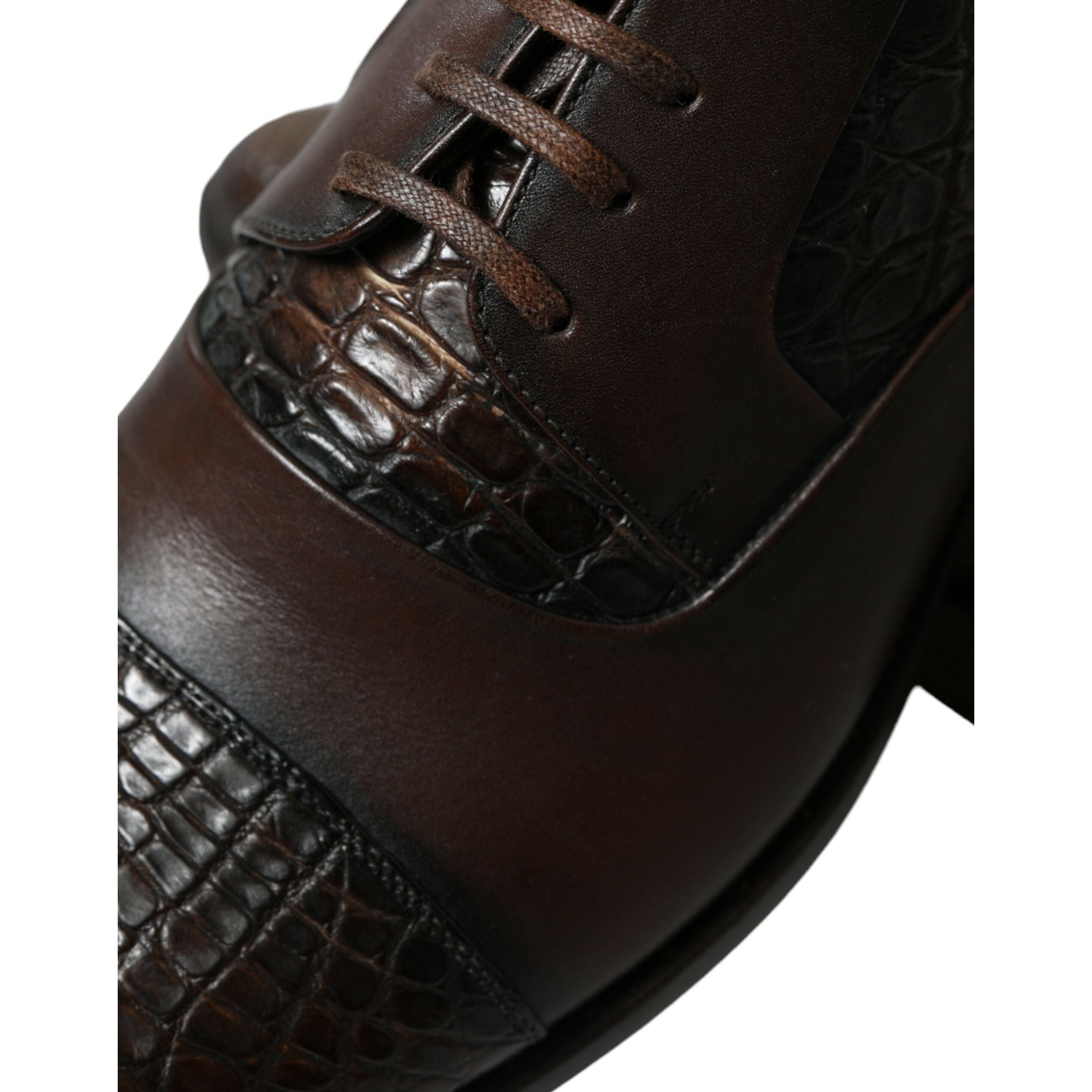 Dolce & Gabbana Brown Crocodile Leather Oxford Dress Shoes