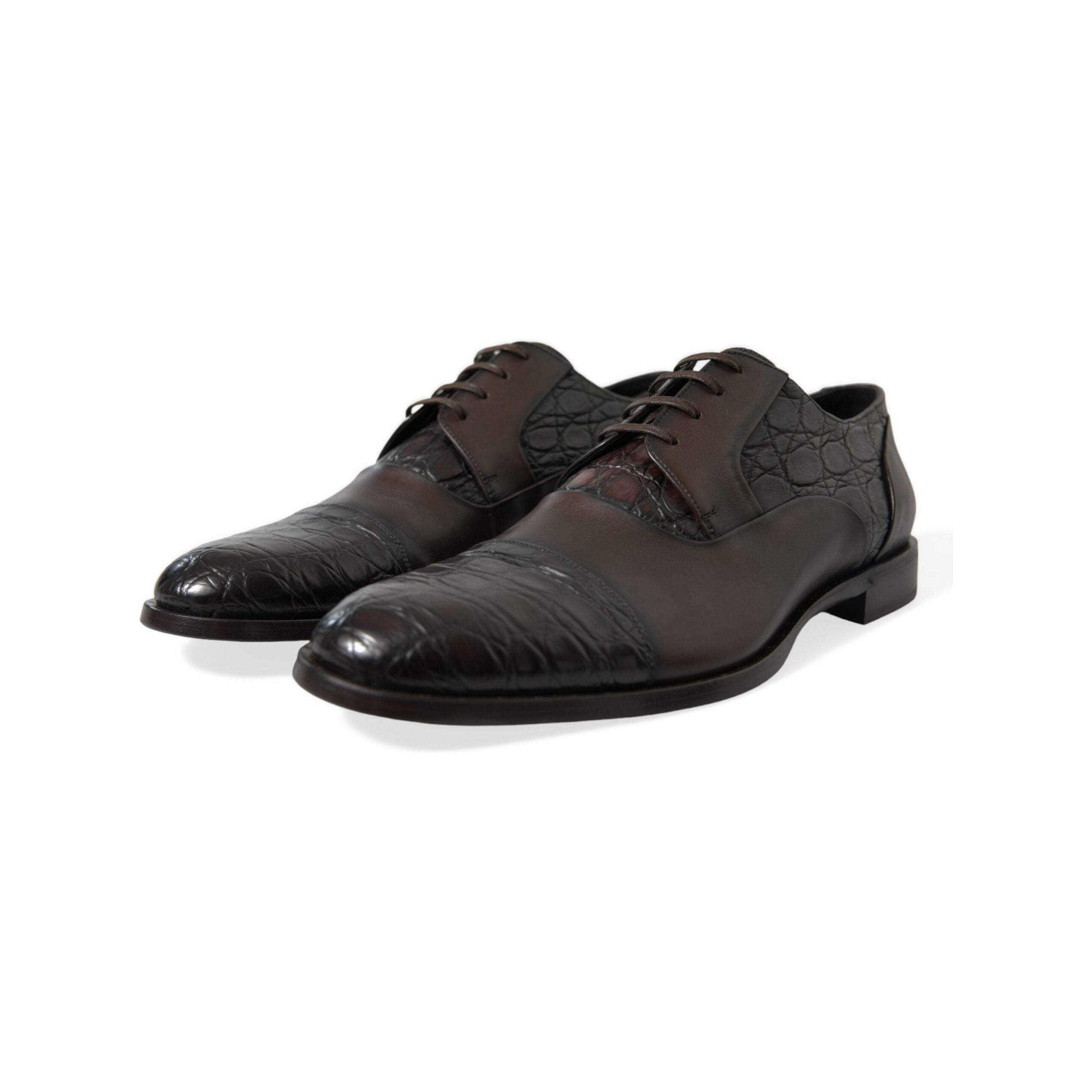 Dolce & Gabbana Brown Caiman Leather Derby Dress Shoes