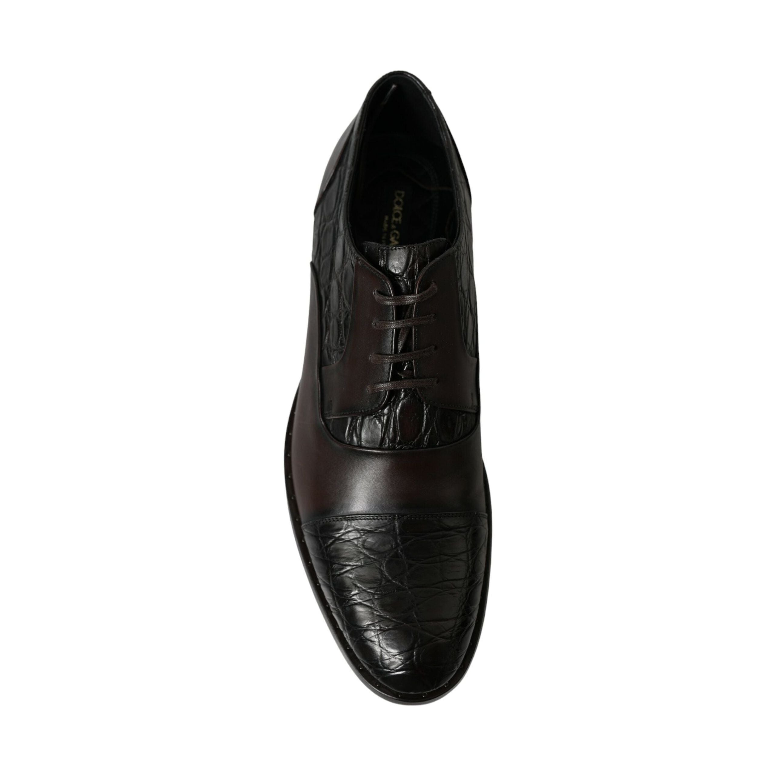 Dolce & Gabbana Brown Caiman Leather Derby Dress Shoes
