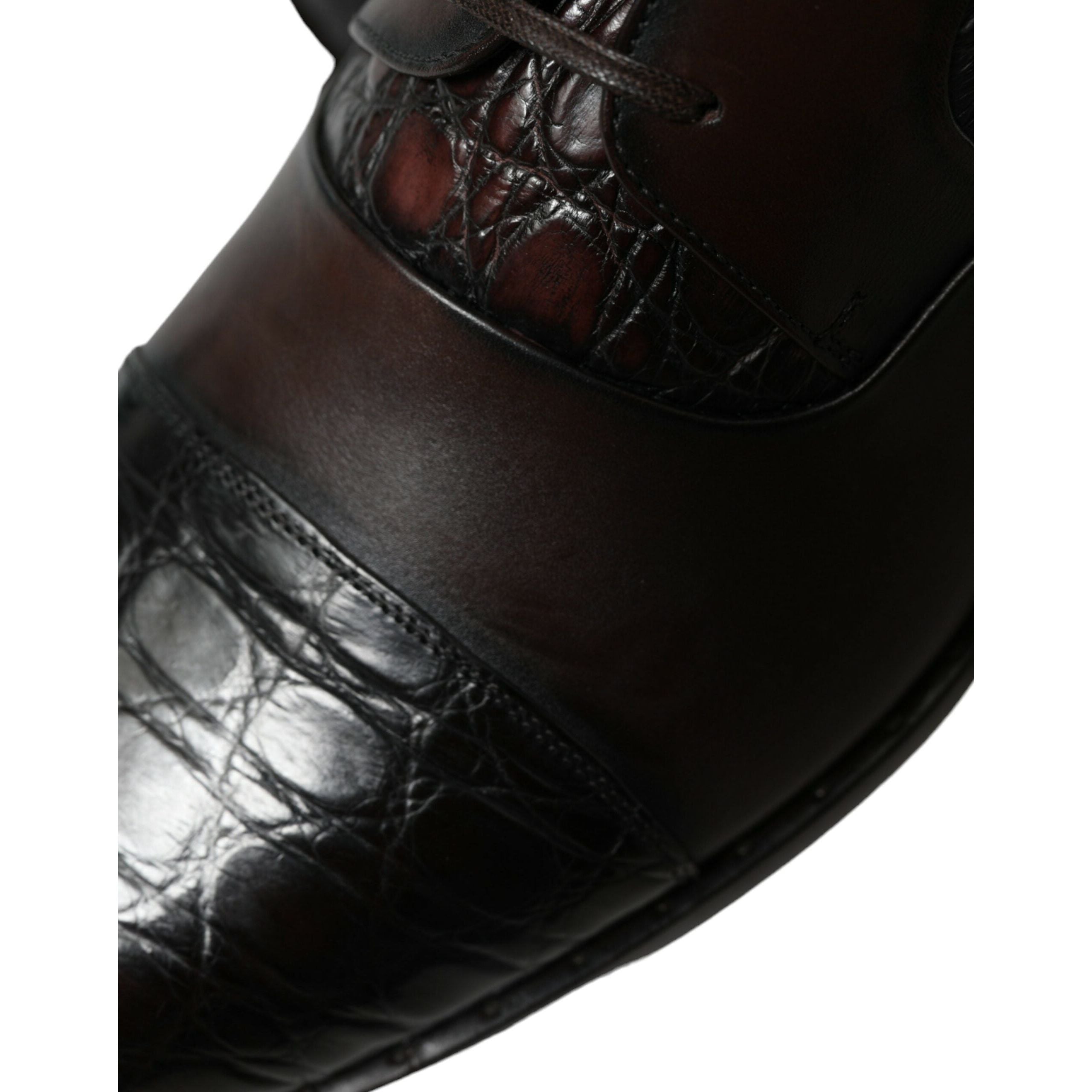 Dolce & Gabbana Brown Caiman Leather Derby Dress Shoes