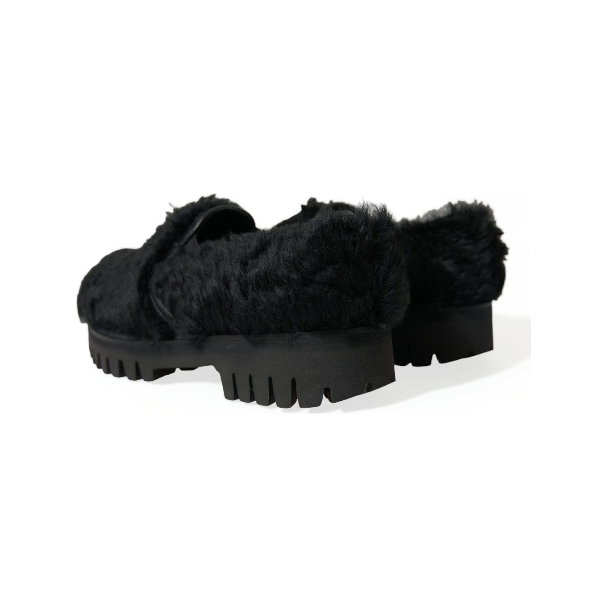 Dolce & Gabbana Black Fur Leather Slip On Loafers