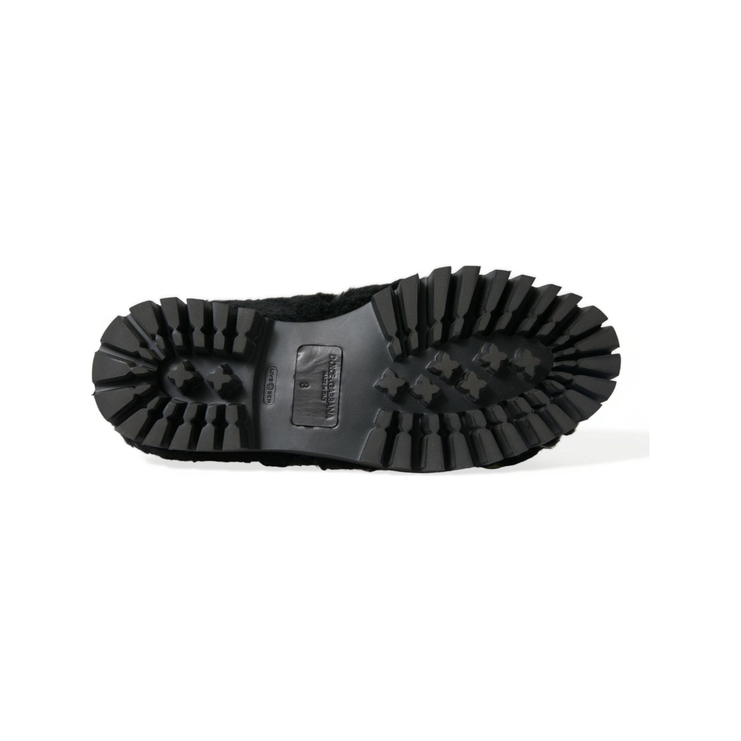 Dolce & Gabbana Black Fur Leather Slip On Loafers