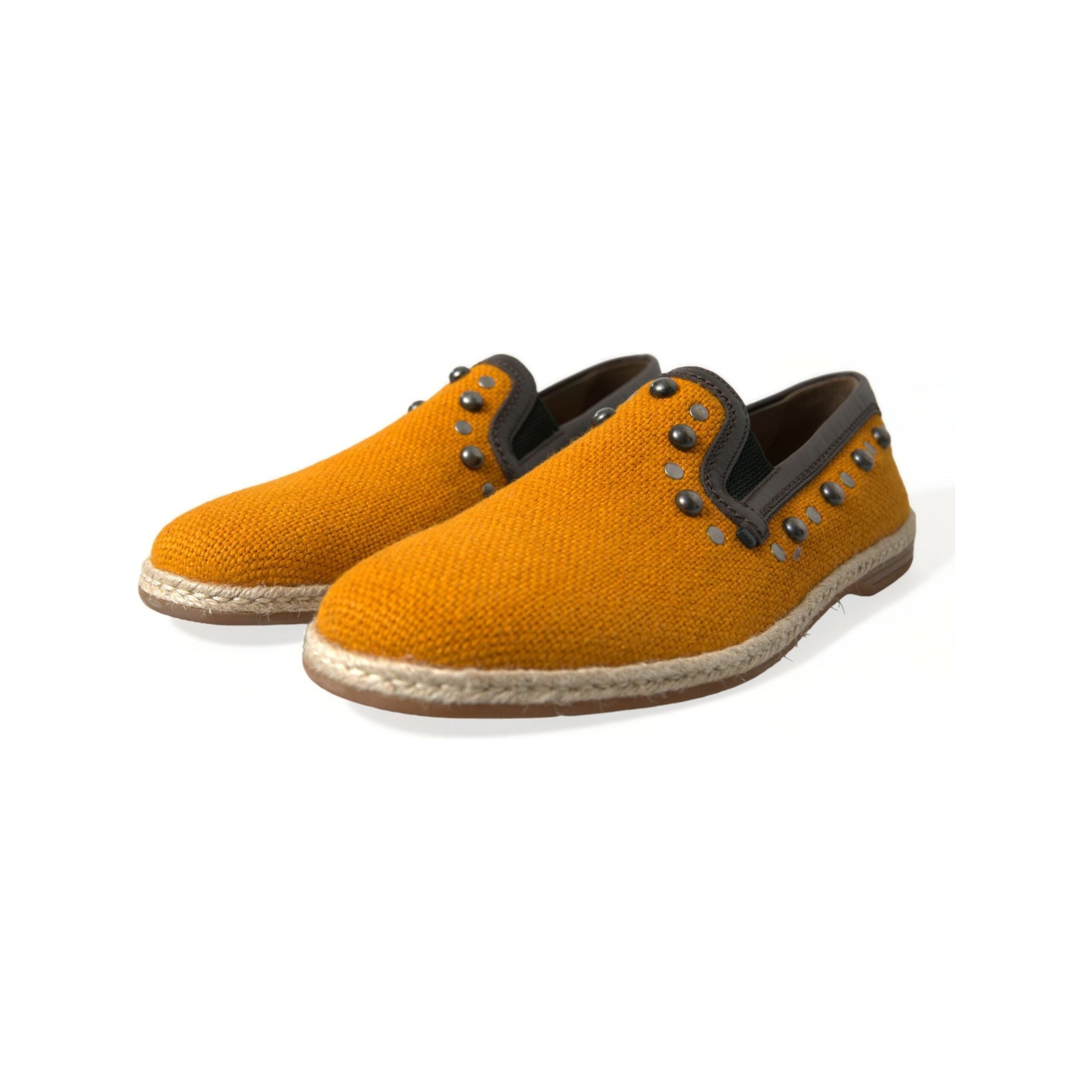 Dolce & Gabbana Orange Canvas Loafers with Studs