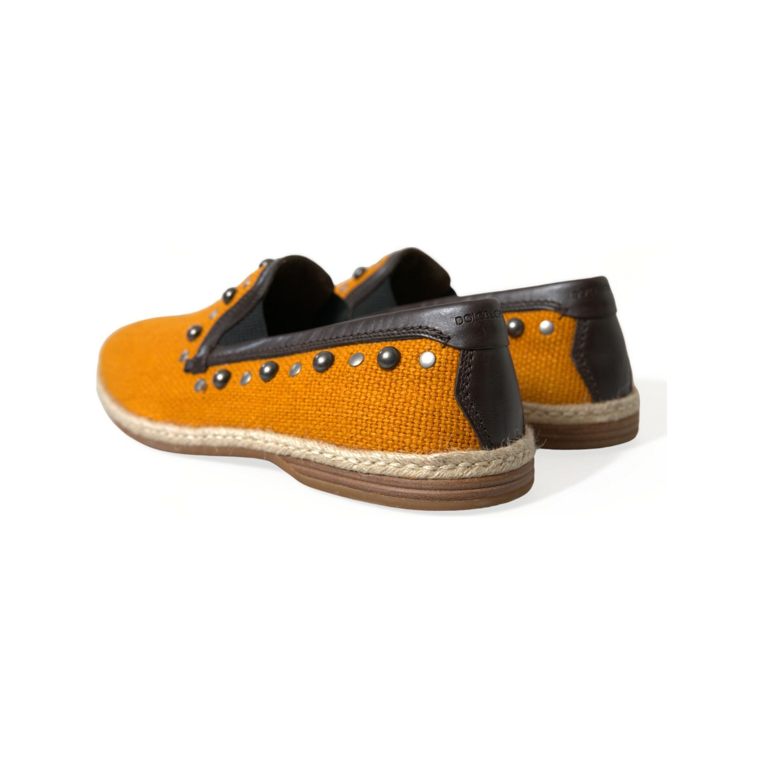 Dolce & Gabbana Orange Canvas Loafers with Studs