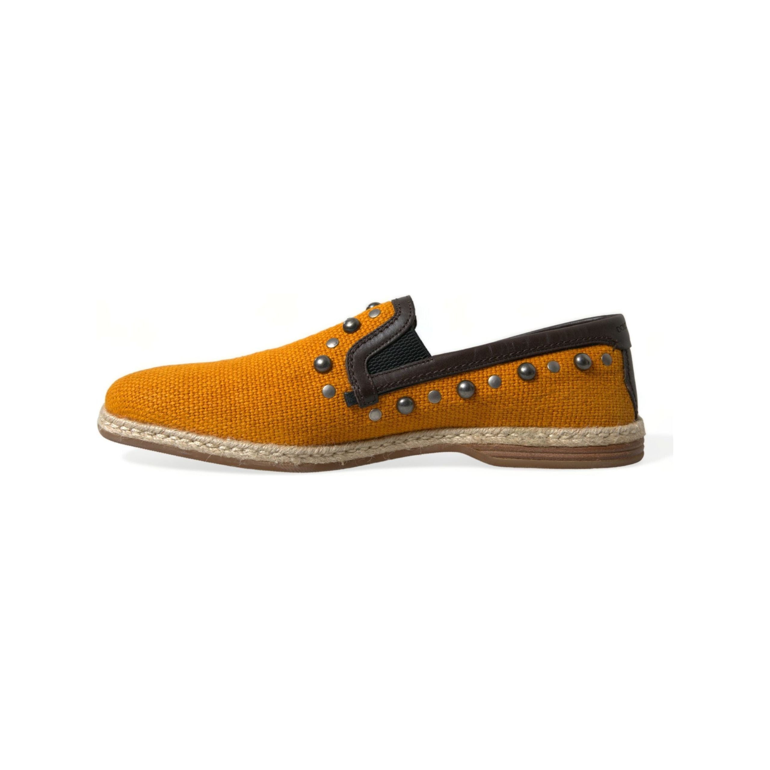 Dolce & Gabbana Orange Canvas Loafers with Studs