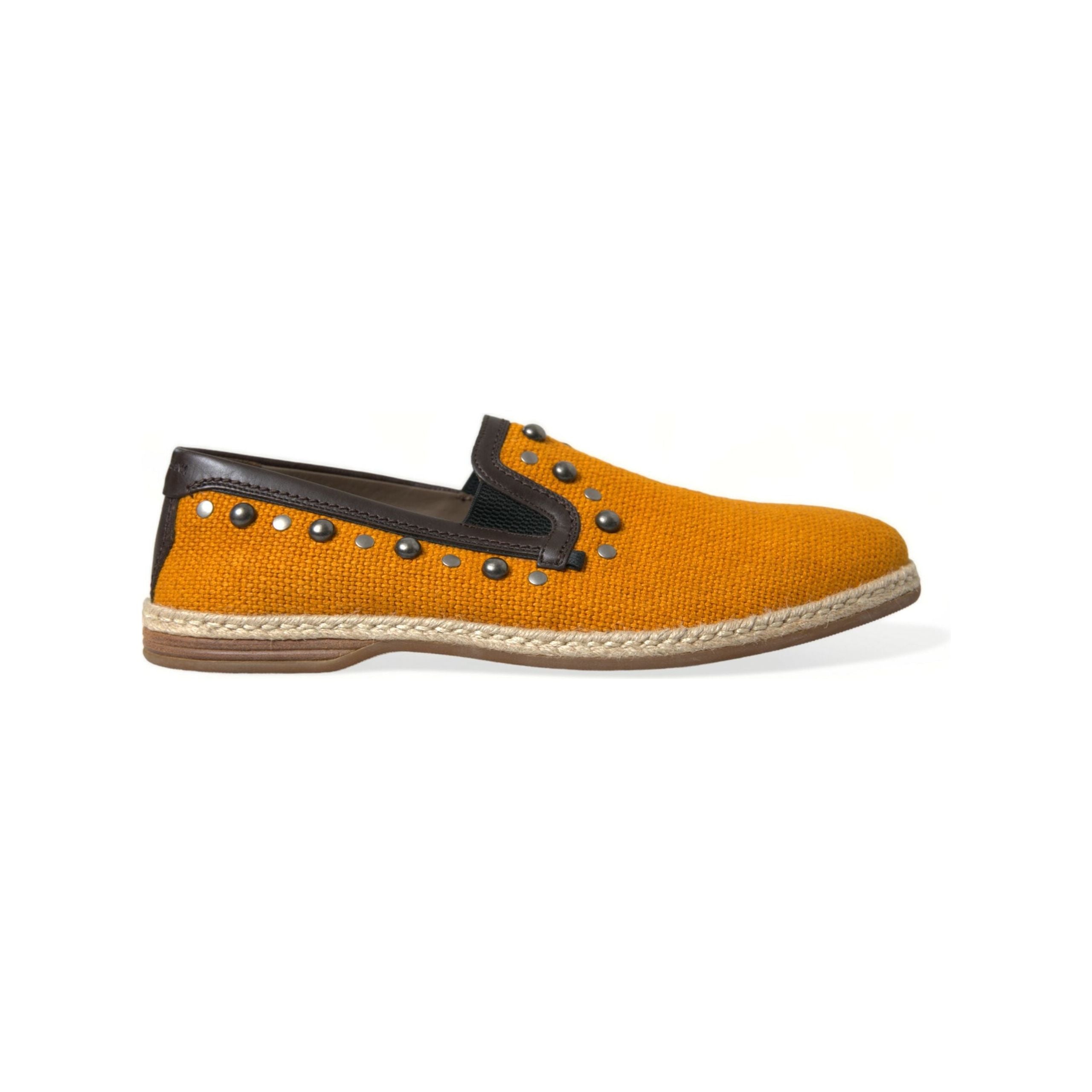 Dolce & Gabbana Orange Canvas Loafers with Studs