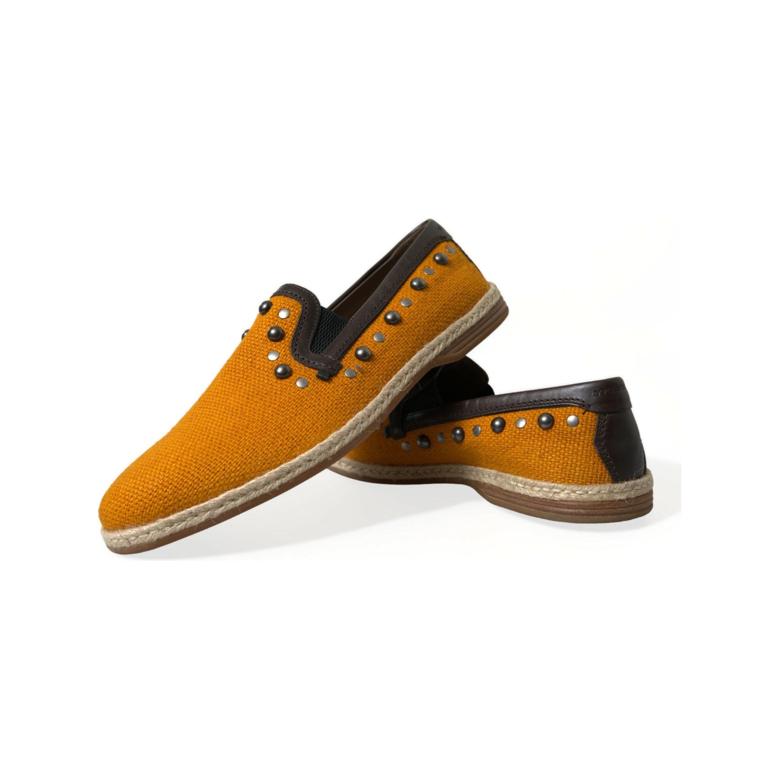 Dolce & Gabbana Orange Canvas Loafers with Studs