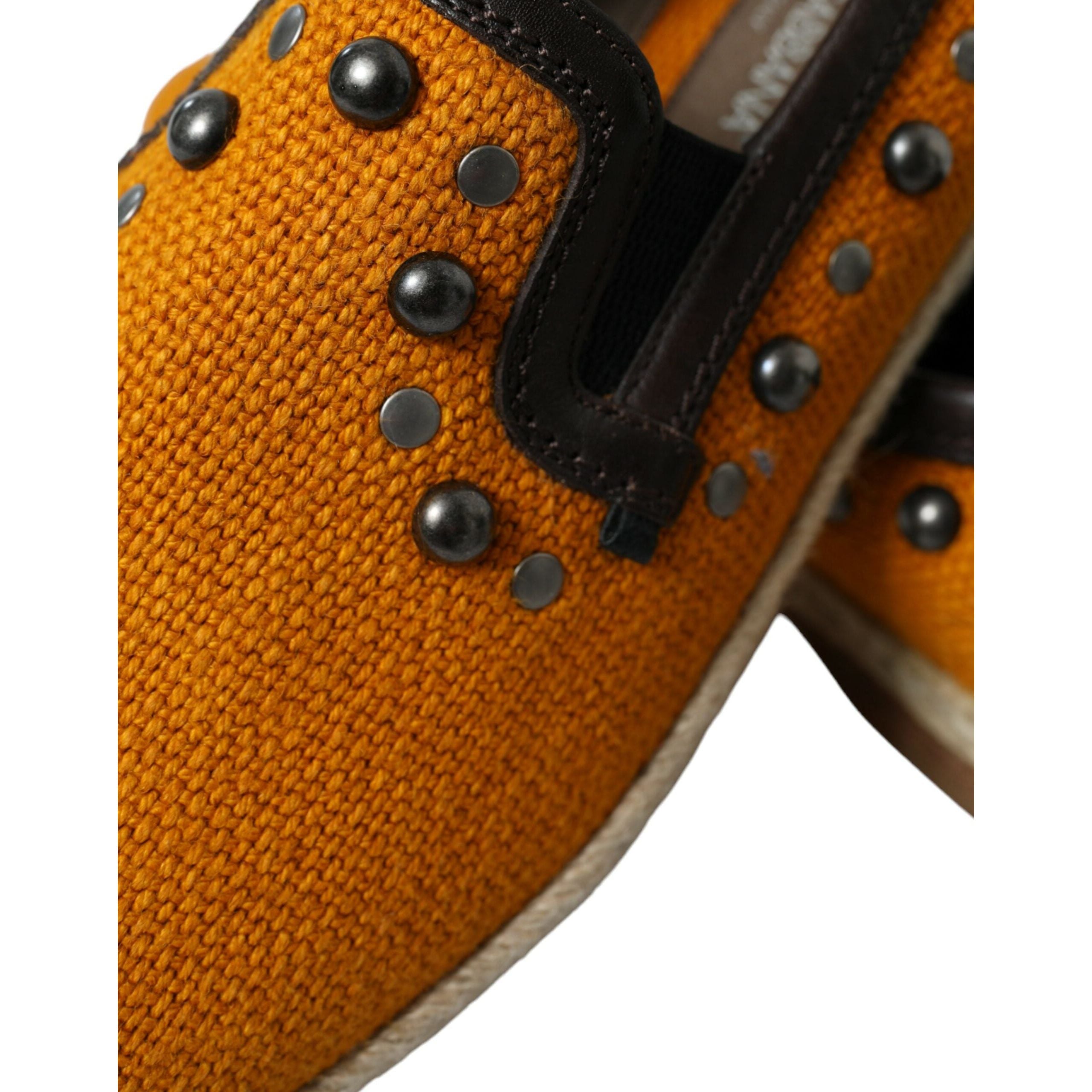 Dolce & Gabbana Orange Canvas Loafers with Studs