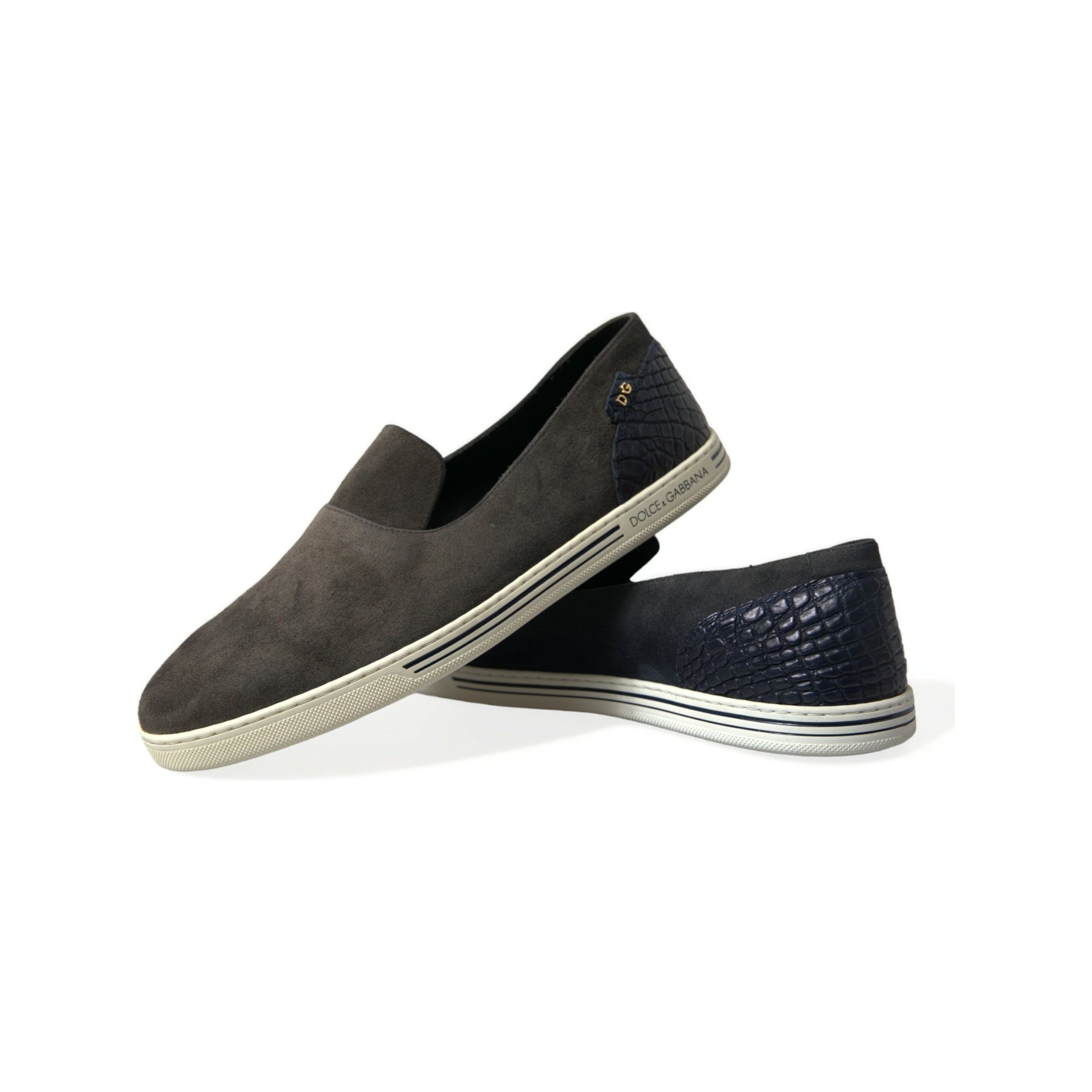Dolce & Gabbana Blue Suede & Crocodile Slippers