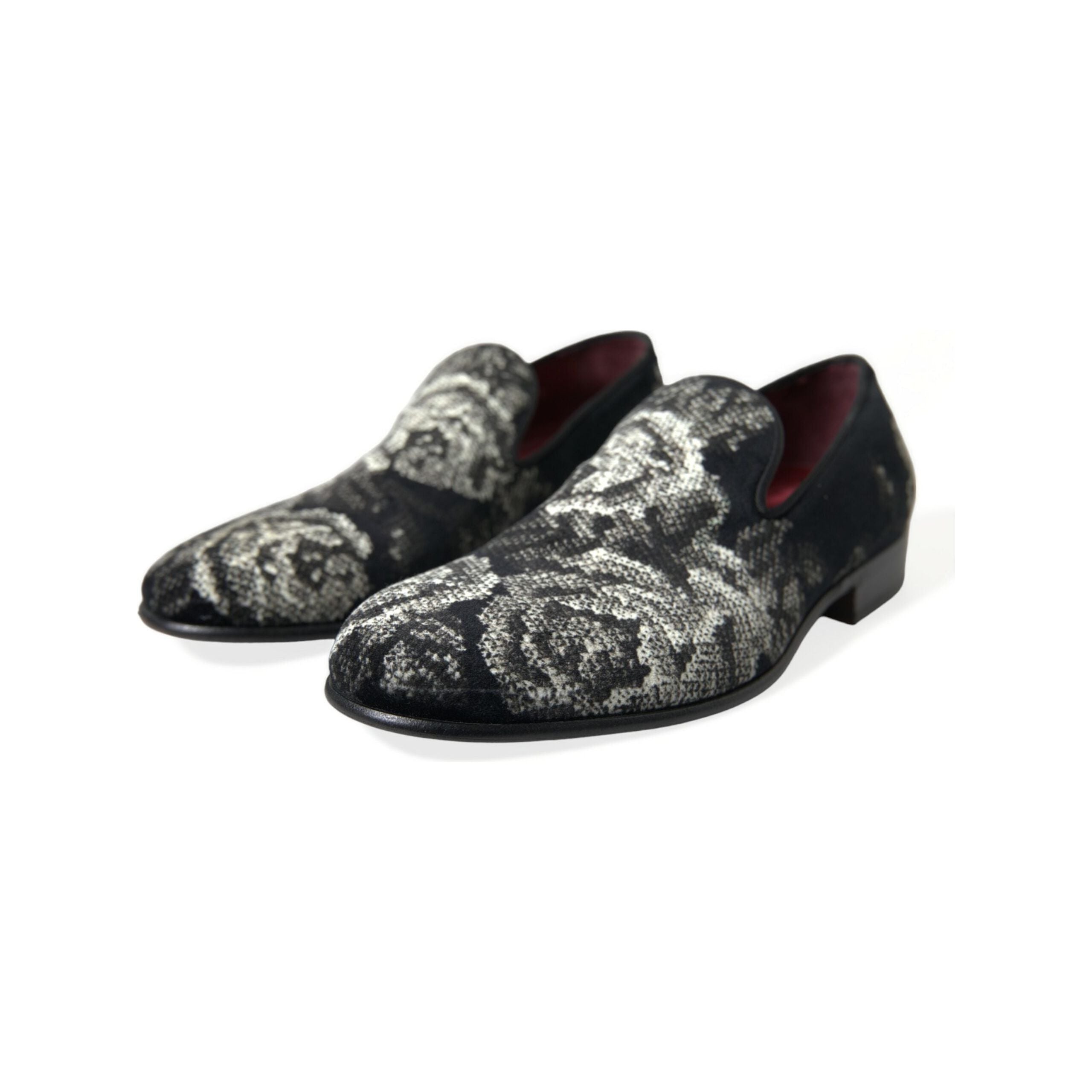 Dolce & Gabbana Black Floral Velvet Loafers