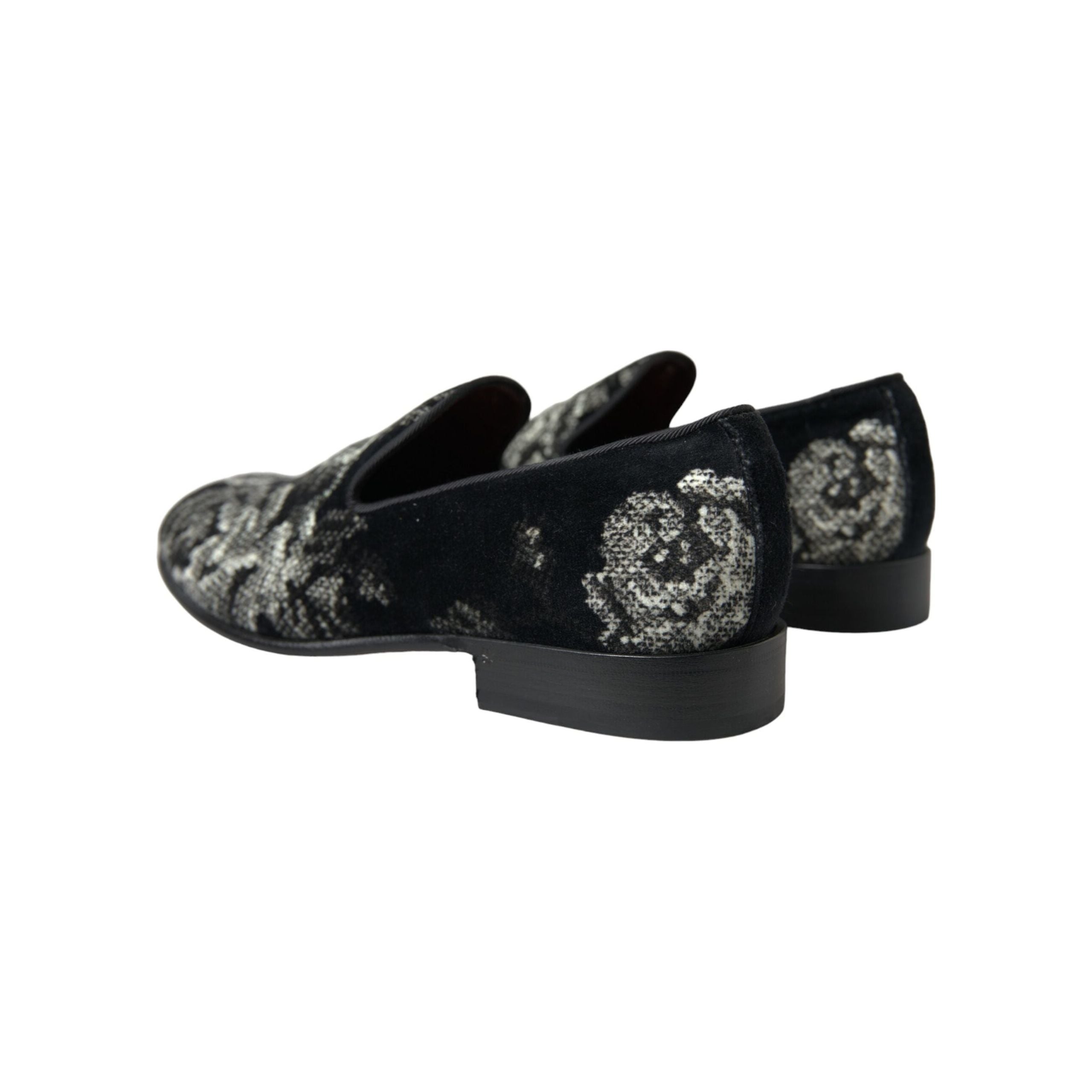 Dolce & Gabbana Black Floral Velvet Loafers