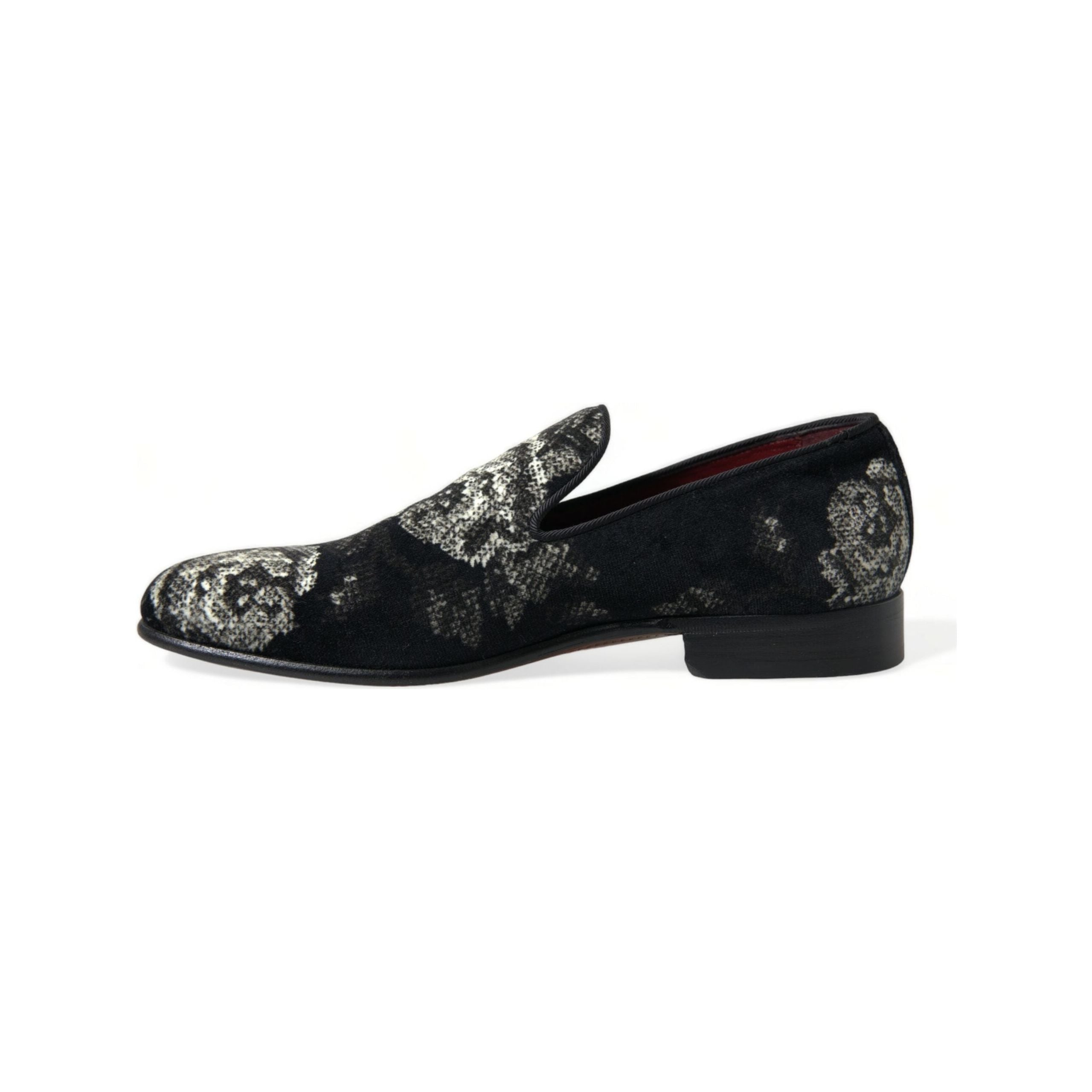 Dolce & Gabbana Black Floral Velvet Loafers