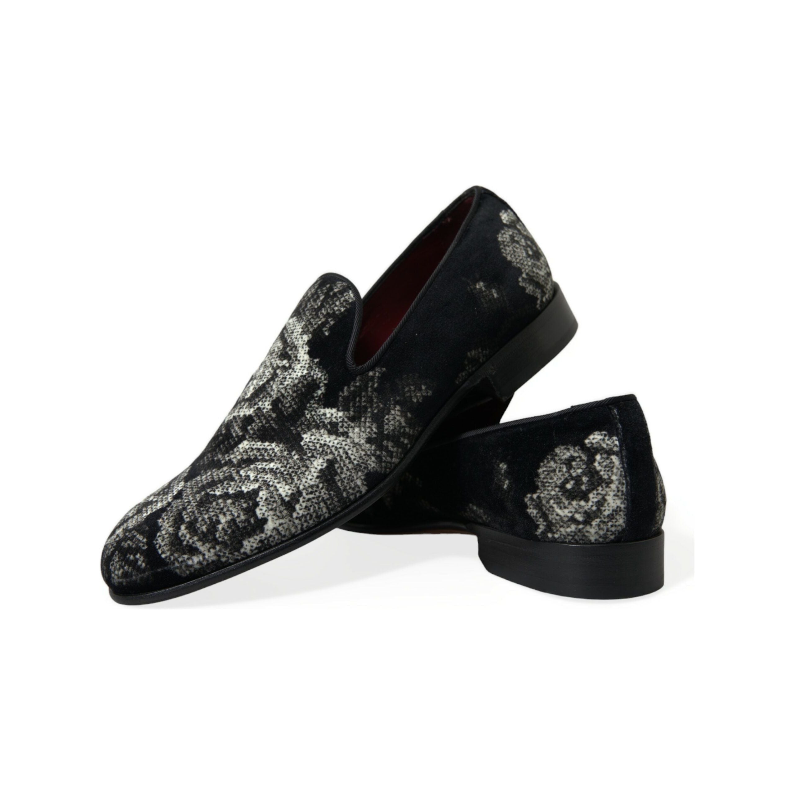 Dolce & Gabbana Black Floral Velvet Loafers
