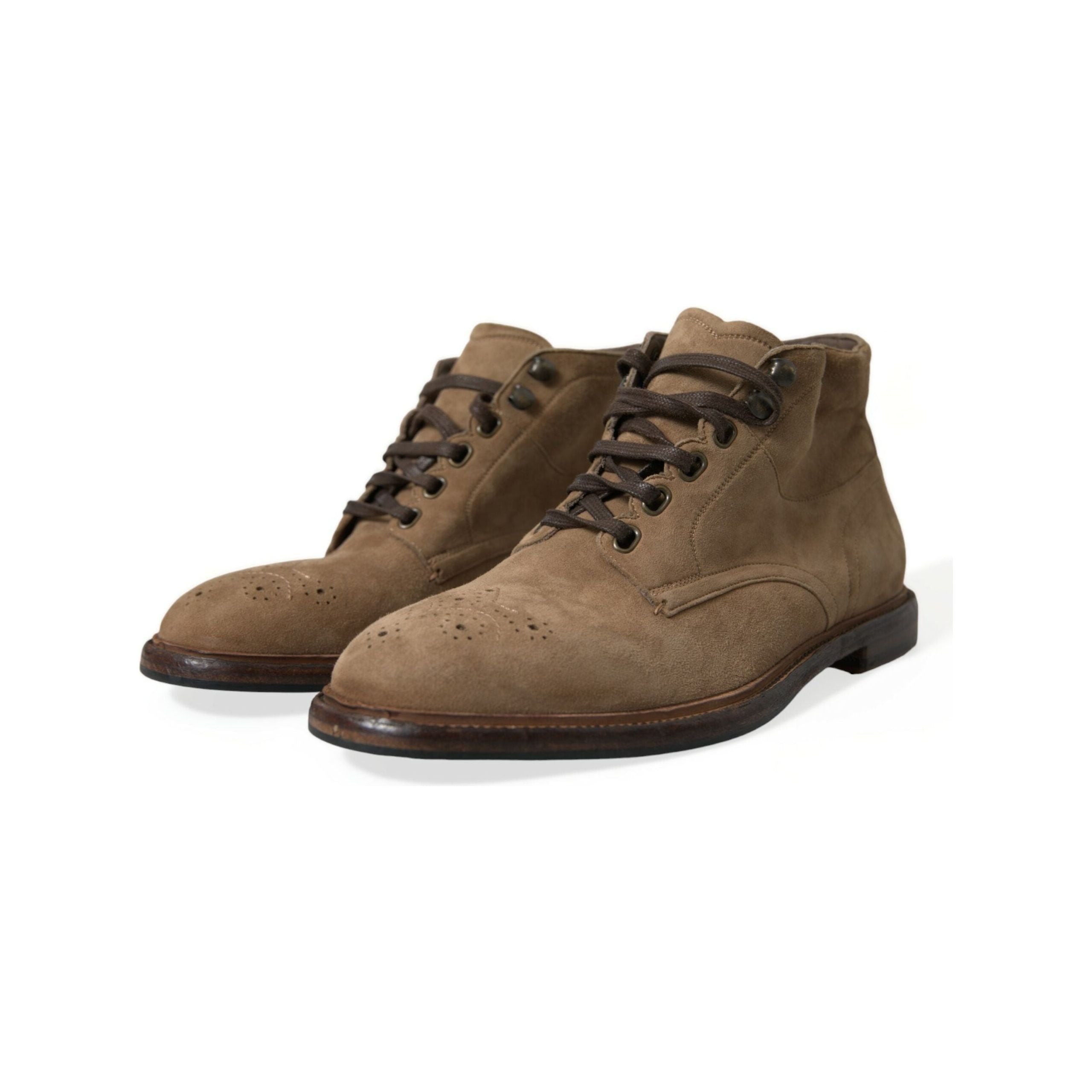 Dolce & Gabbana Brown Leather Ankle Lace-Up Boots