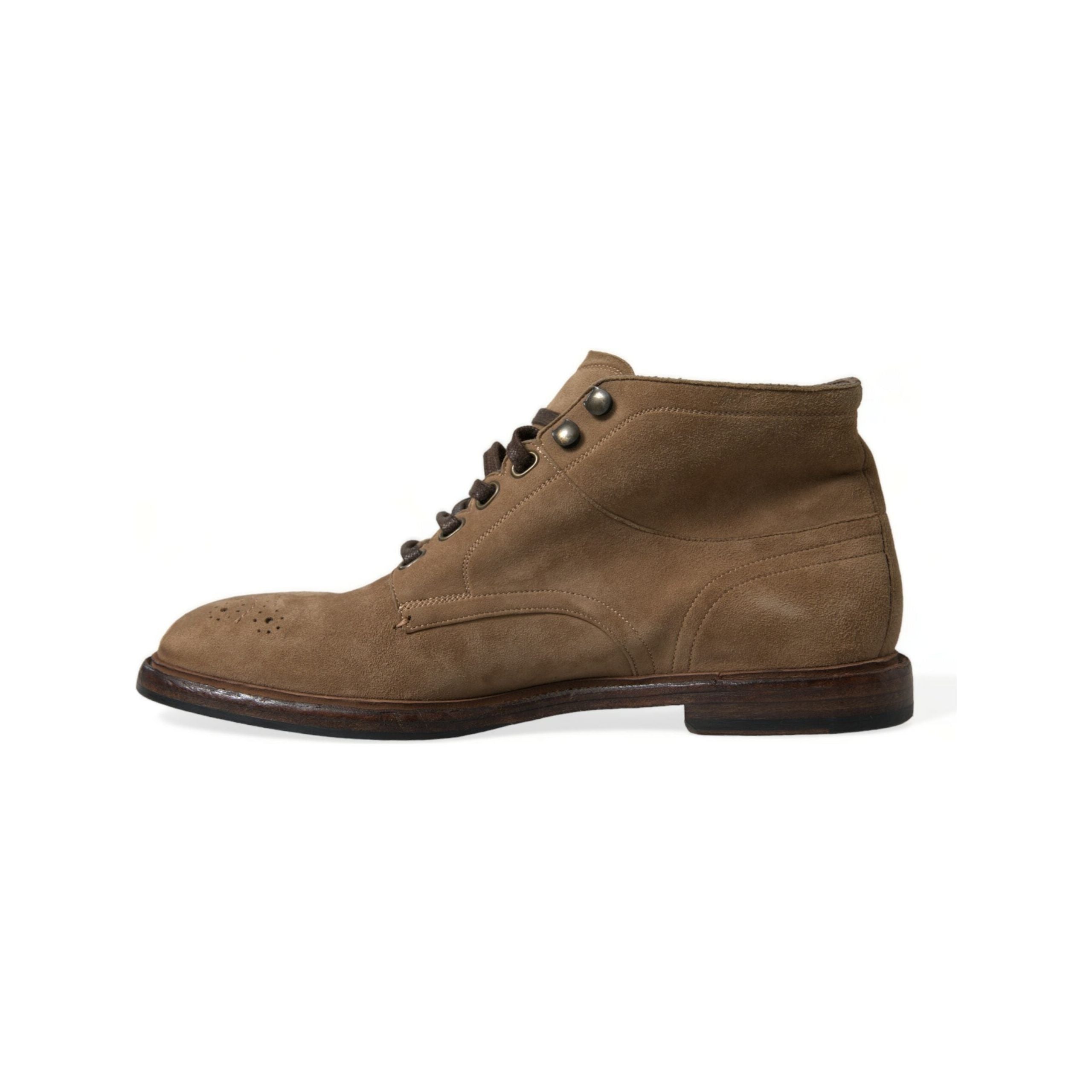Dolce & Gabbana Brown Leather Ankle Lace-Up Boots