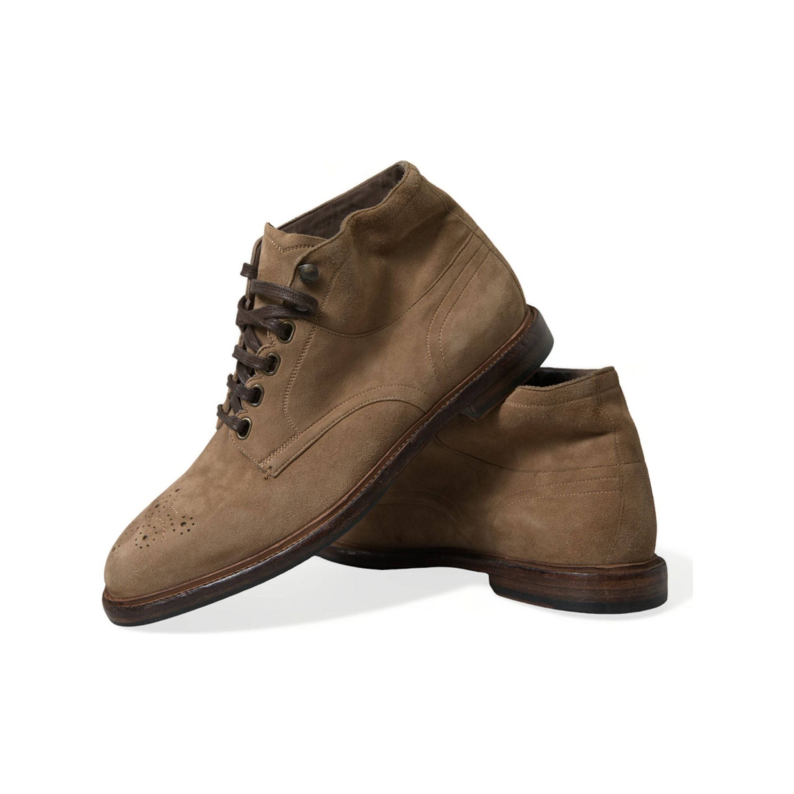 Dolce & Gabbana Brown Leather Ankle Lace-Up Boots
