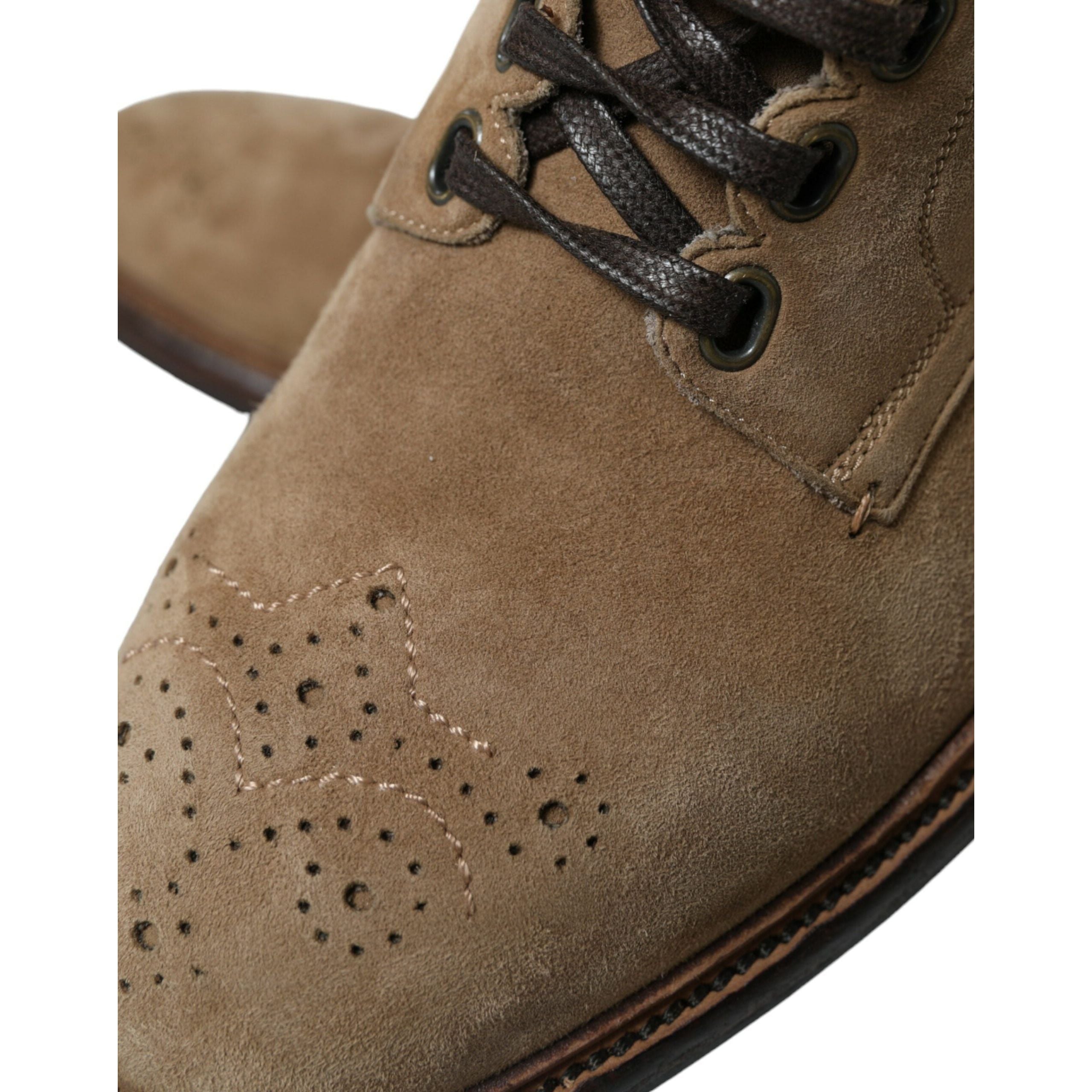 Dolce & Gabbana Brown Leather Ankle Lace-Up Boots