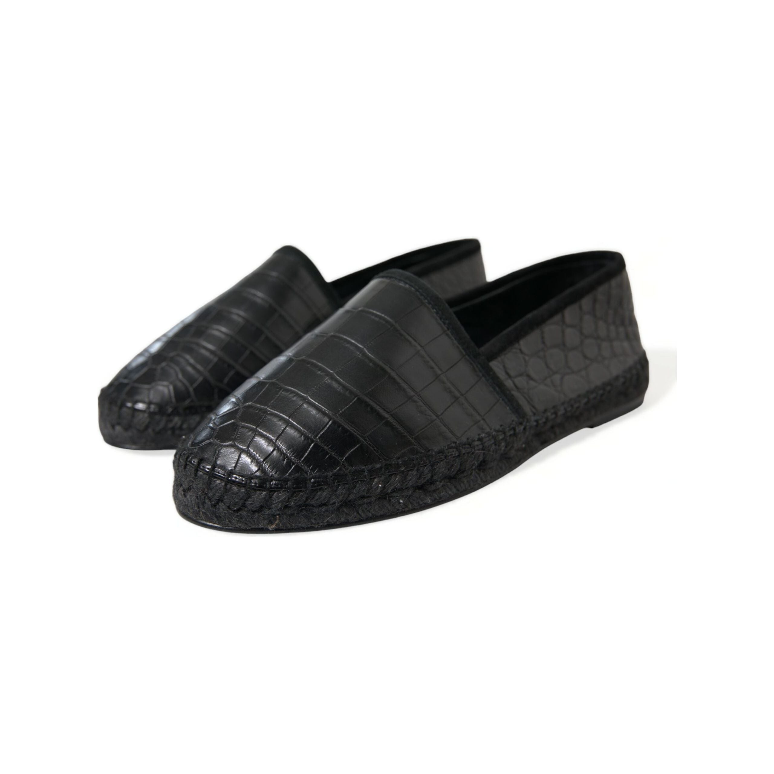 Dolce & Gabbana Black Crocodile Leather Espadrilles Luxury Footwear