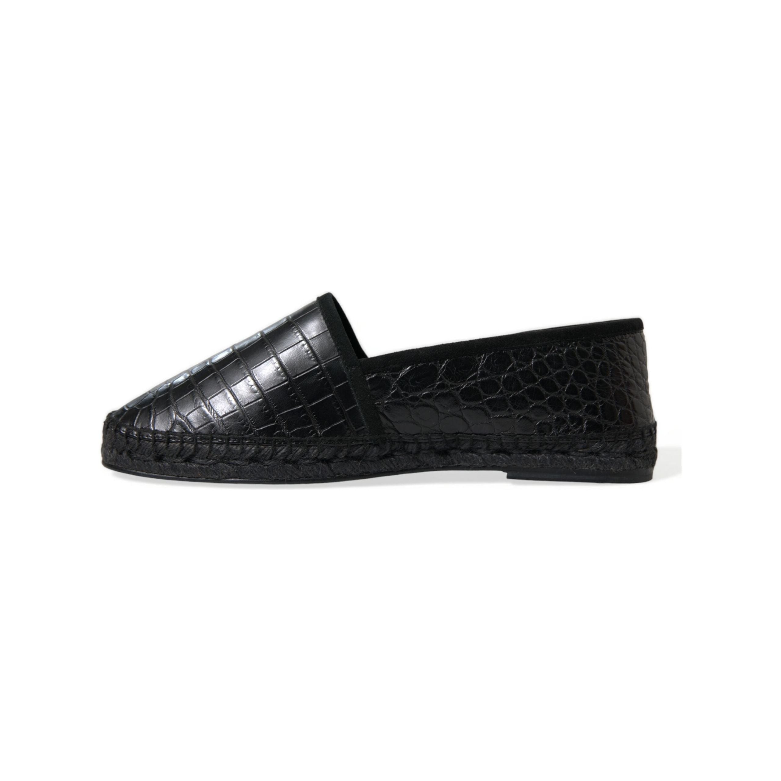 Dolce & Gabbana Black Crocodile Leather Espadrilles Luxury Footwear