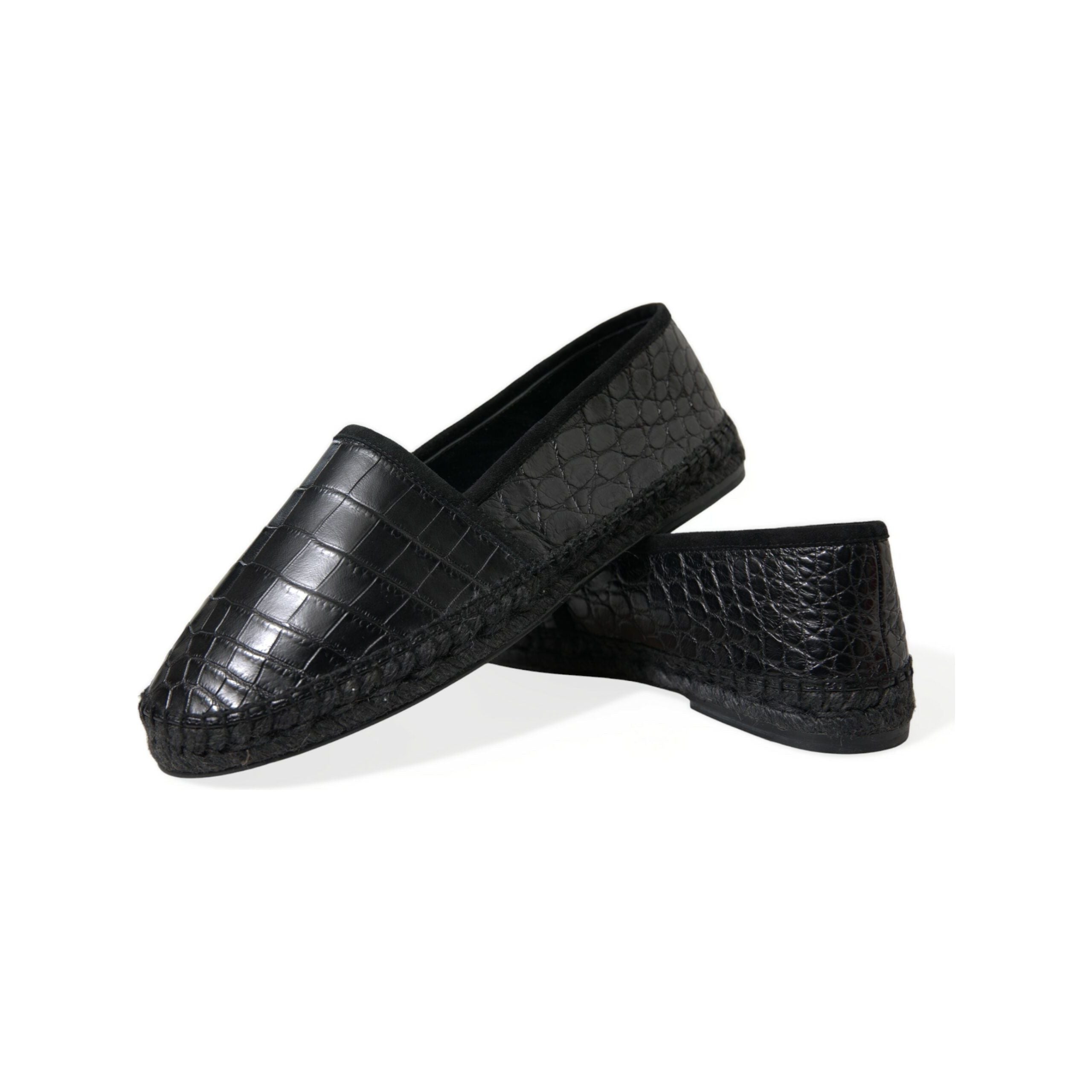 Dolce & Gabbana Black Crocodile Leather Espadrilles Luxury Footwear