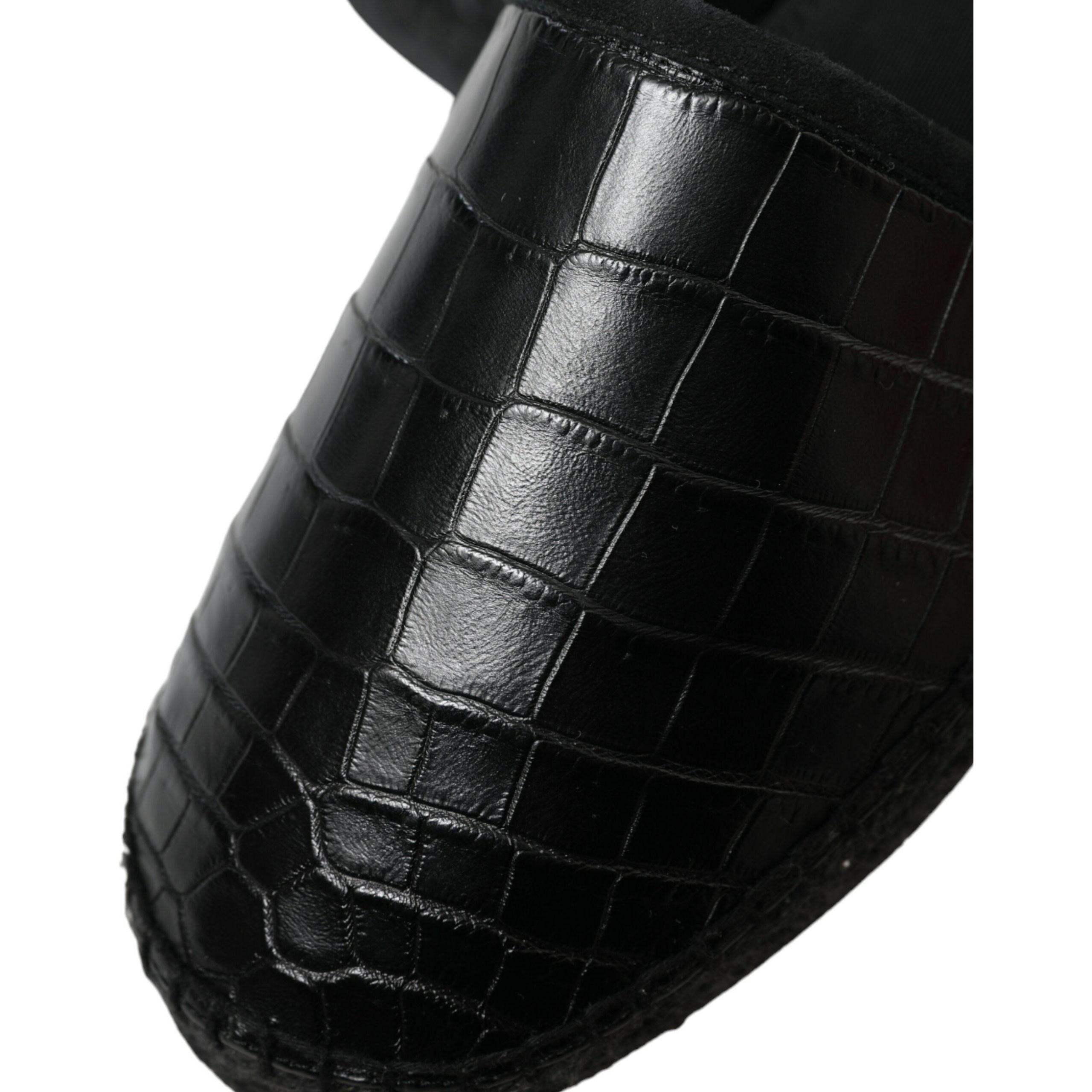 Dolce & Gabbana Black Crocodile Leather Espadrilles Luxury Footwear