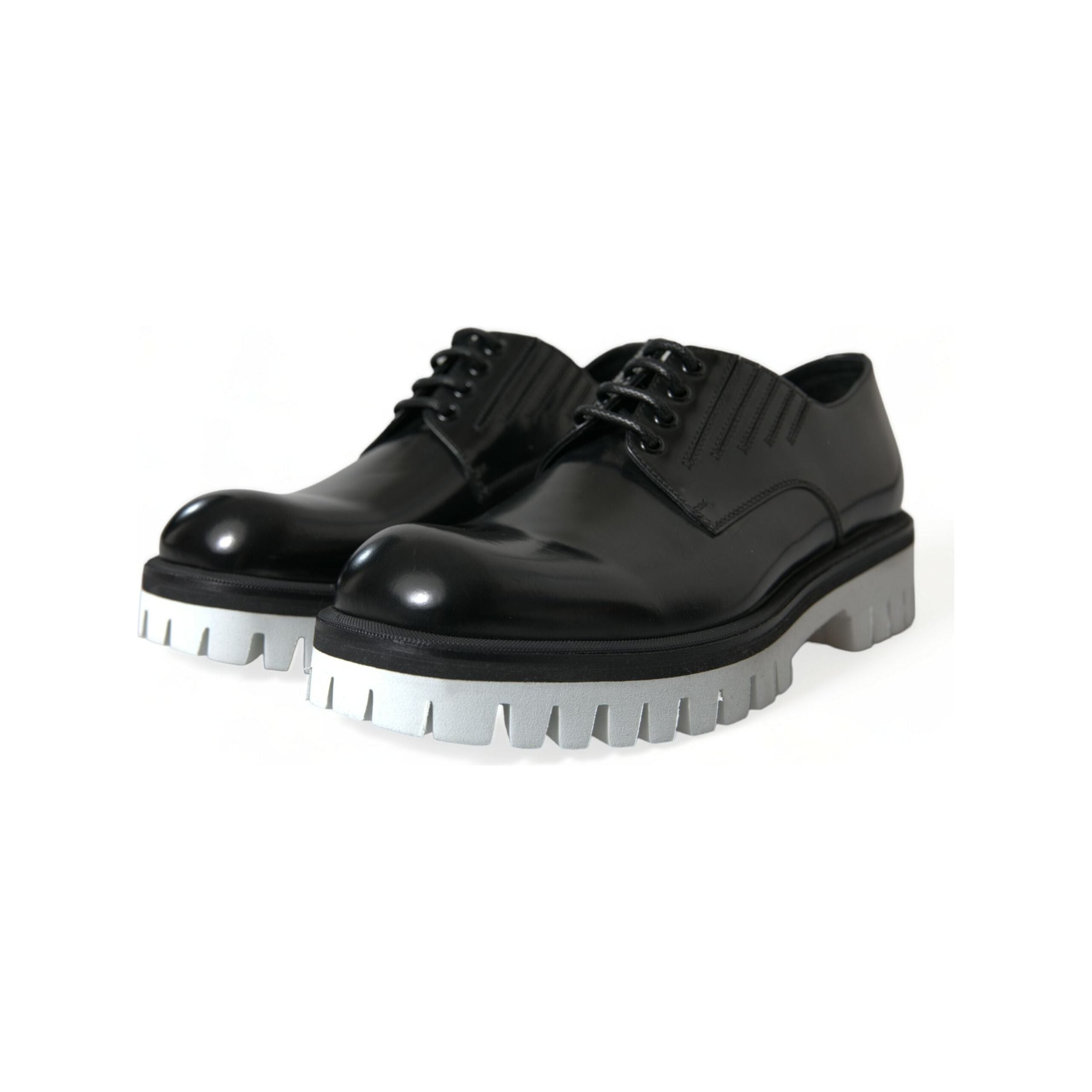 Dolce & Gabbana Black and White Leather Derby Shoes