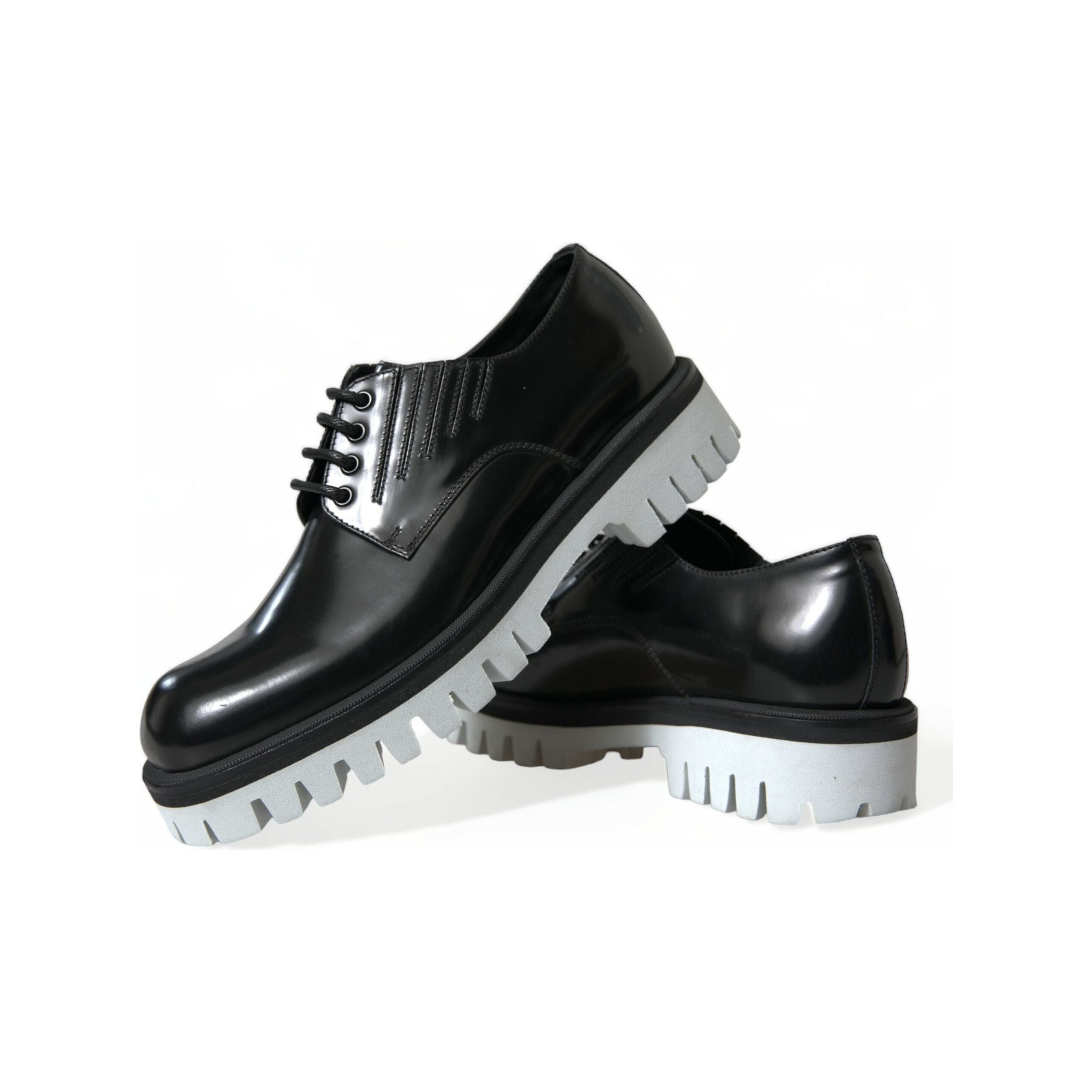 Dolce & Gabbana Black and White Leather Derby Shoes