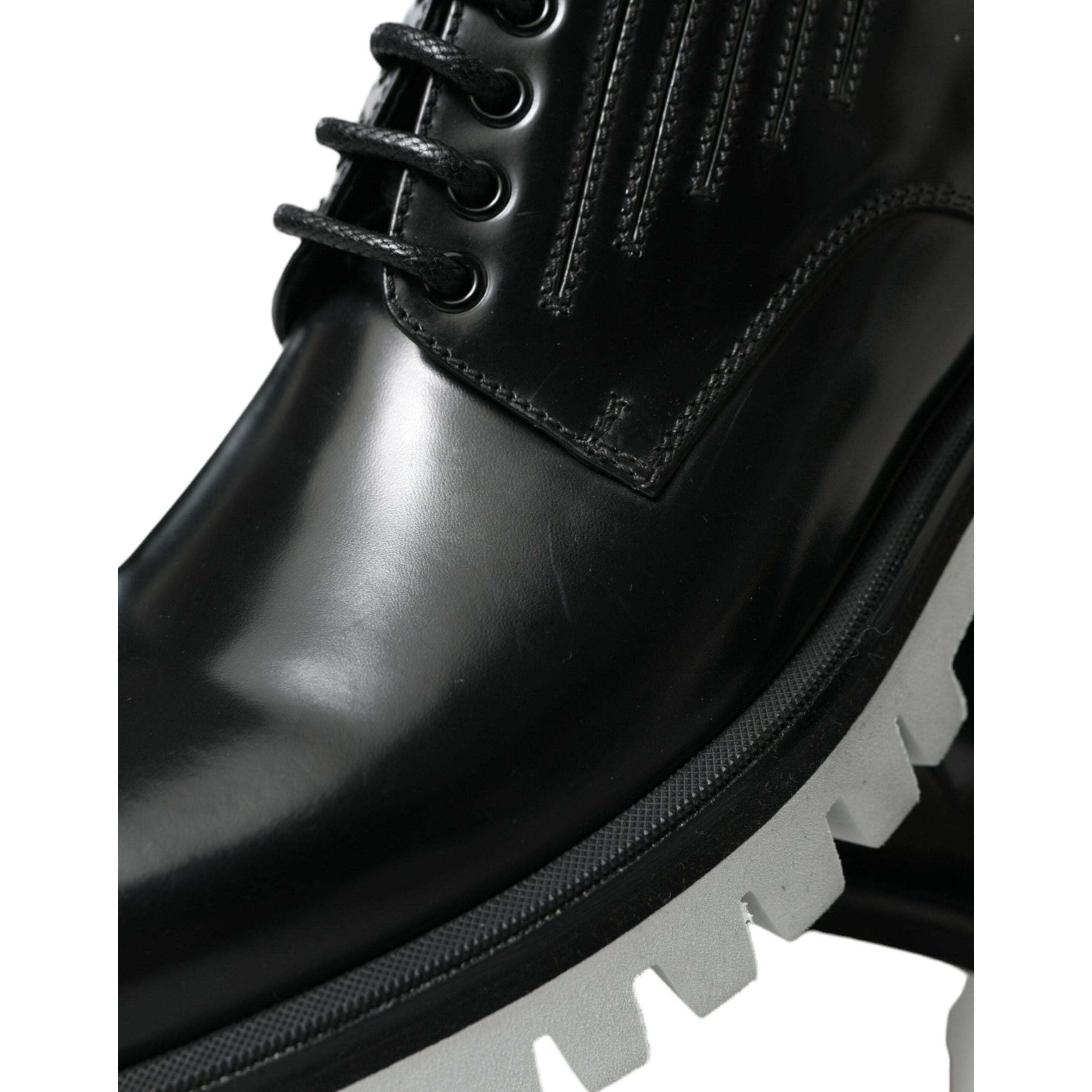 Dolce & Gabbana Black and White Leather Derby Shoes