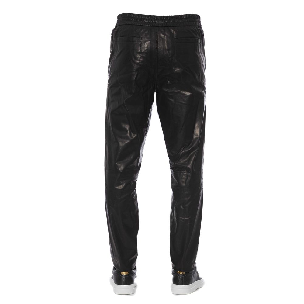 Trussardi Sleek Black Leather Trousers for Effortless Elegance