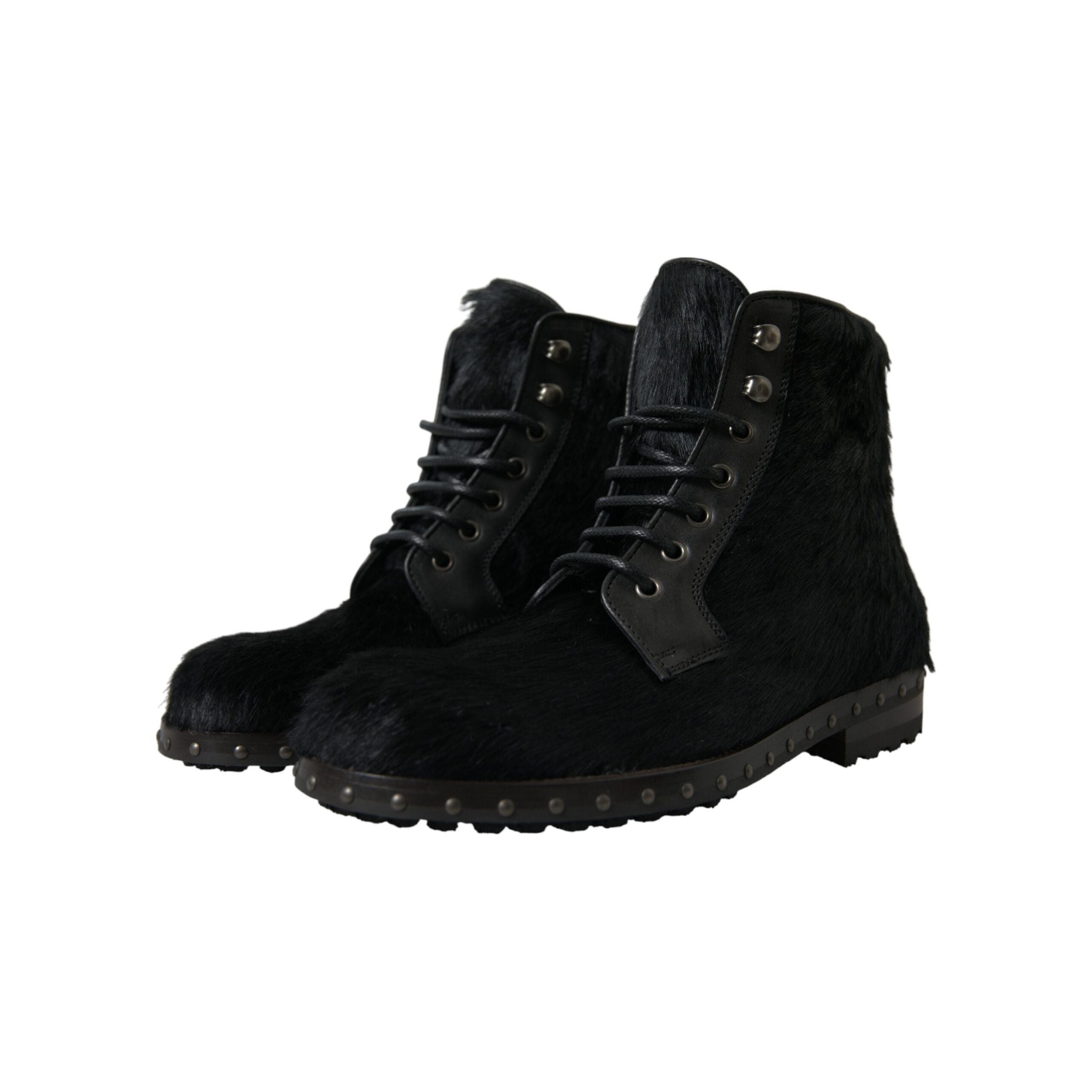 Dolce & Gabbana Black Calf Leather Lace-Up Boots