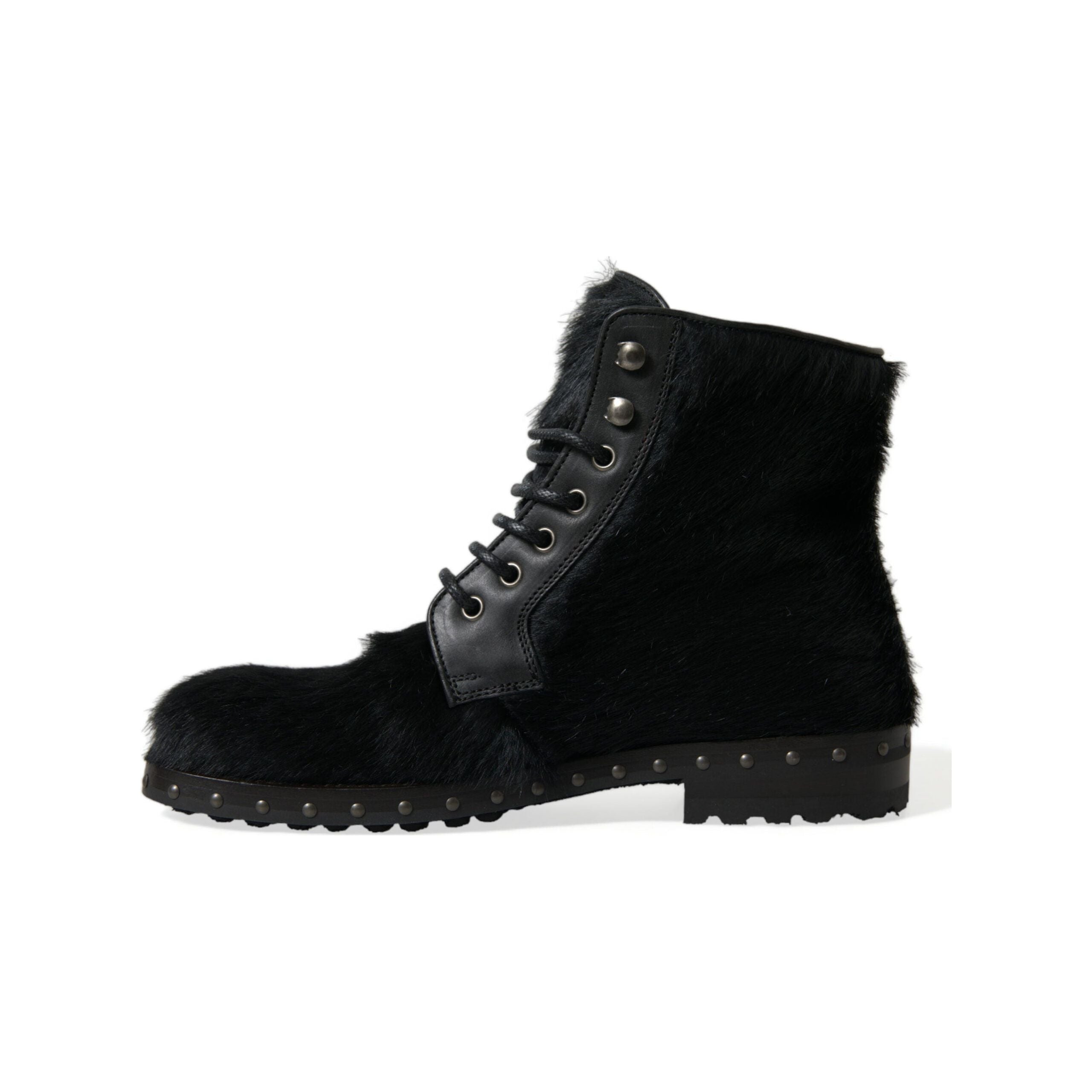 Dolce & Gabbana Black Calf Leather Lace-Up Boots