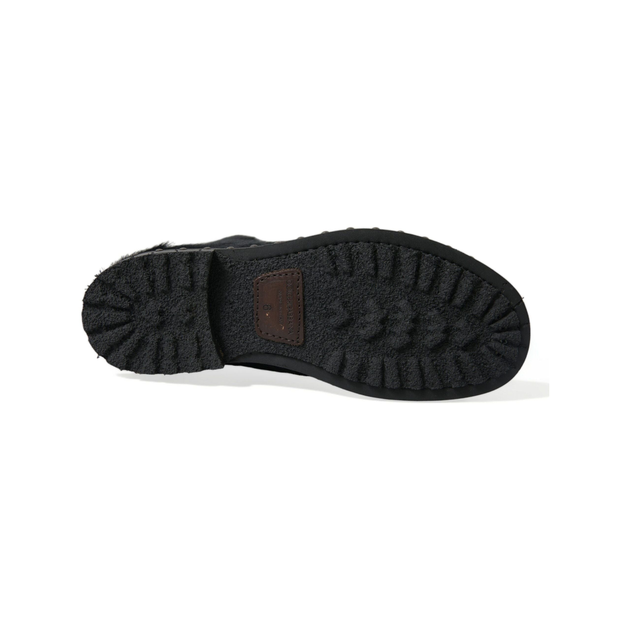 Dolce & Gabbana Black Calf Leather Lace-Up Boots