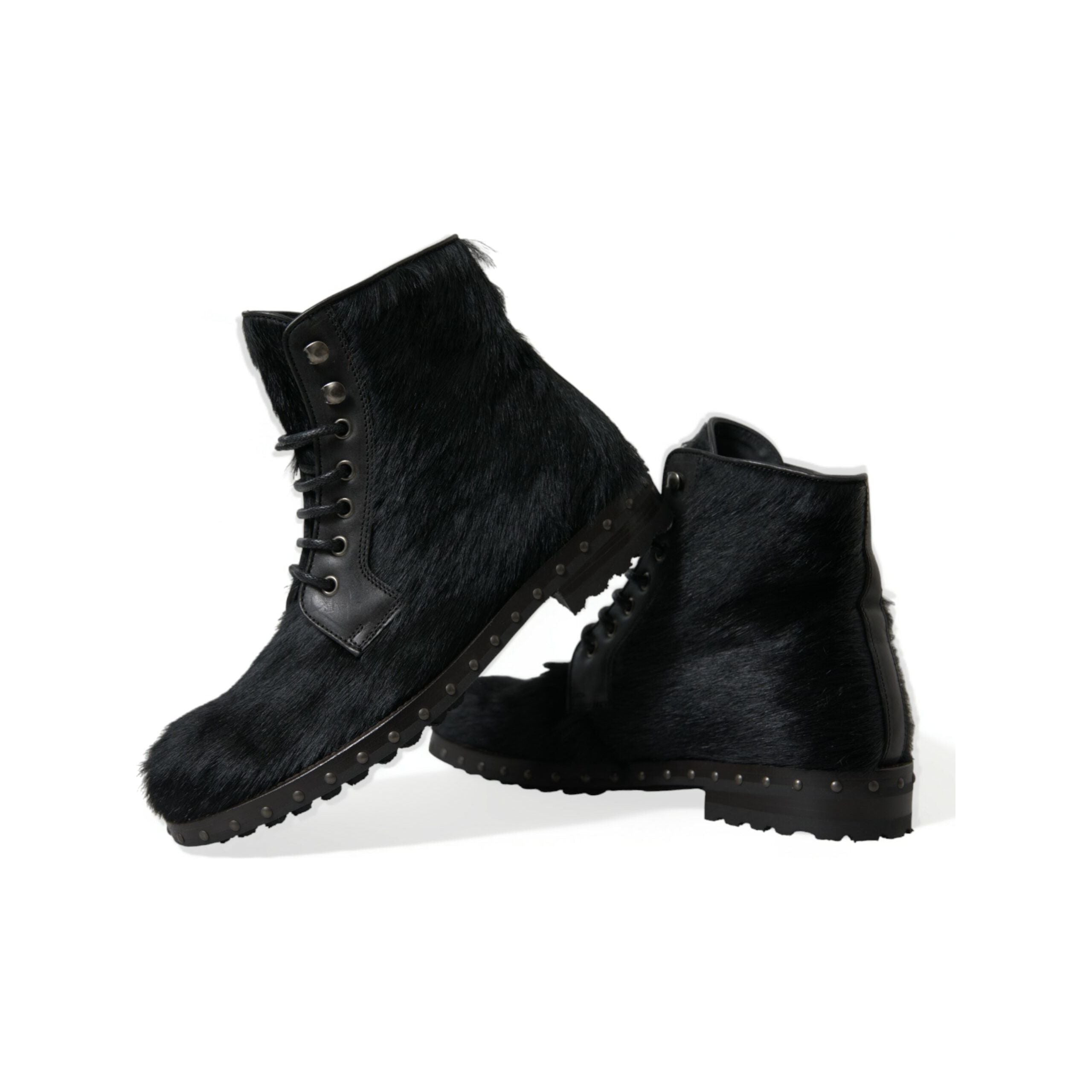 Dolce & Gabbana Black Calf Leather Lace-Up Boots
