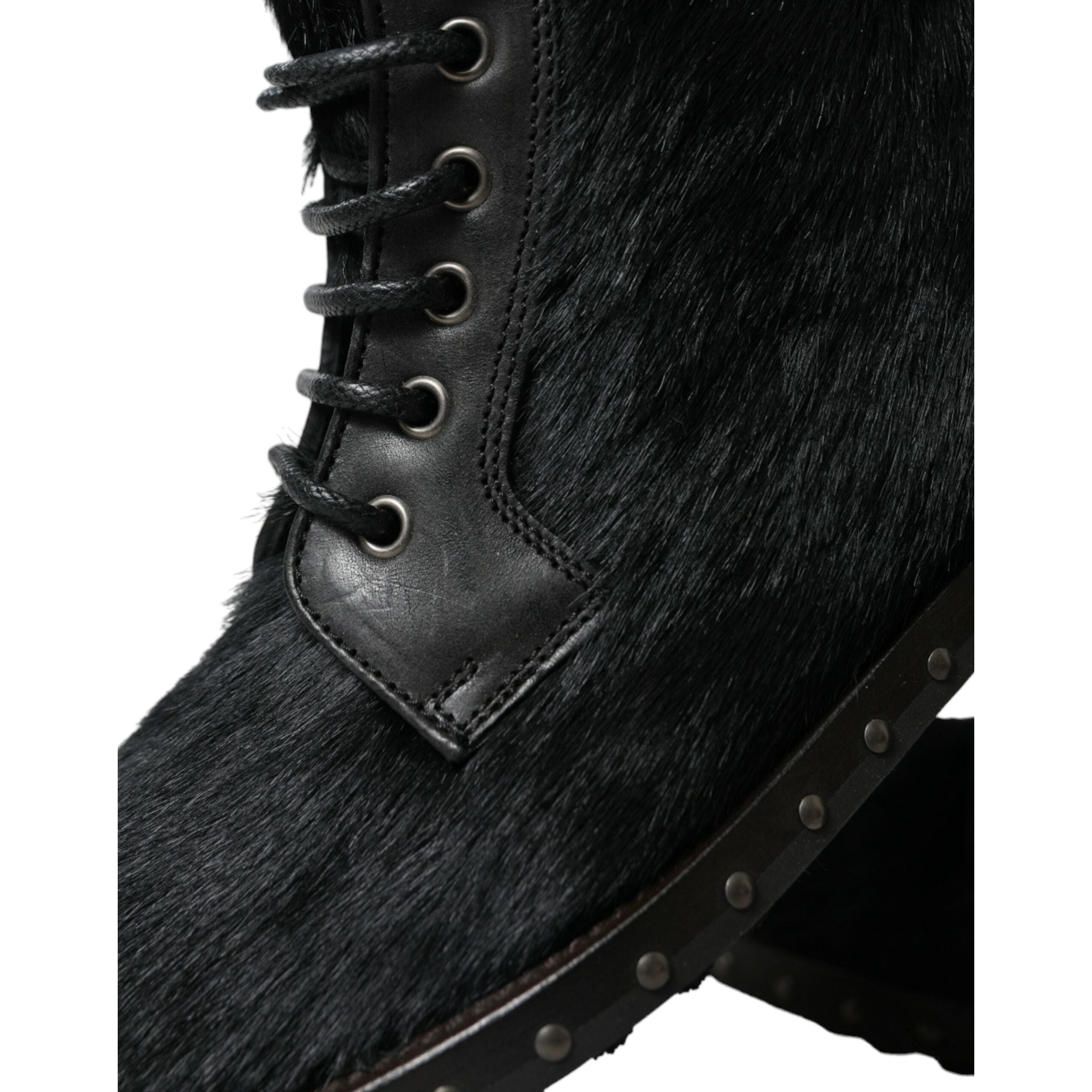 Dolce & Gabbana Black Calf Leather Lace-Up Boots