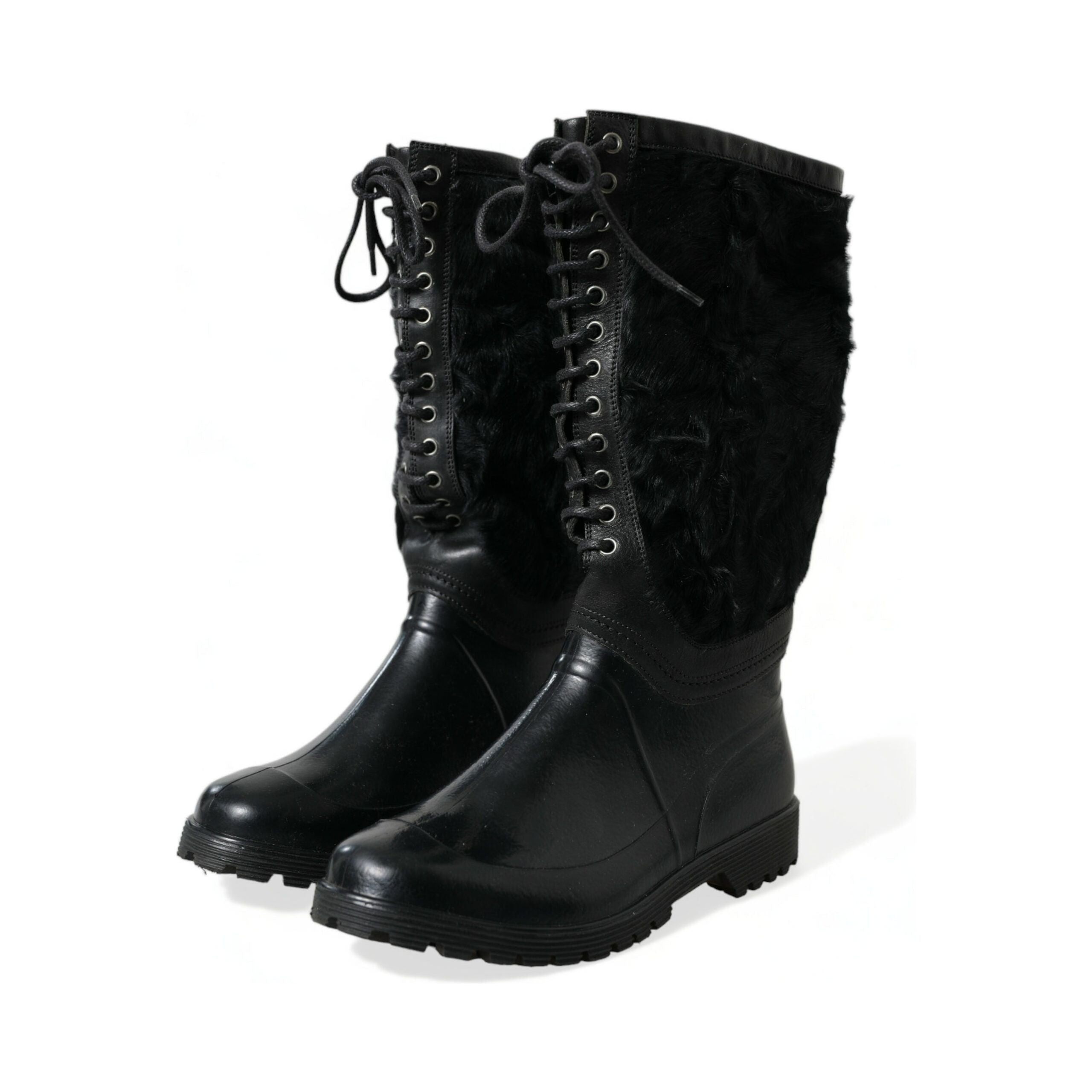 Dolce & Gabbana Black Shearling Mid Calf Boots