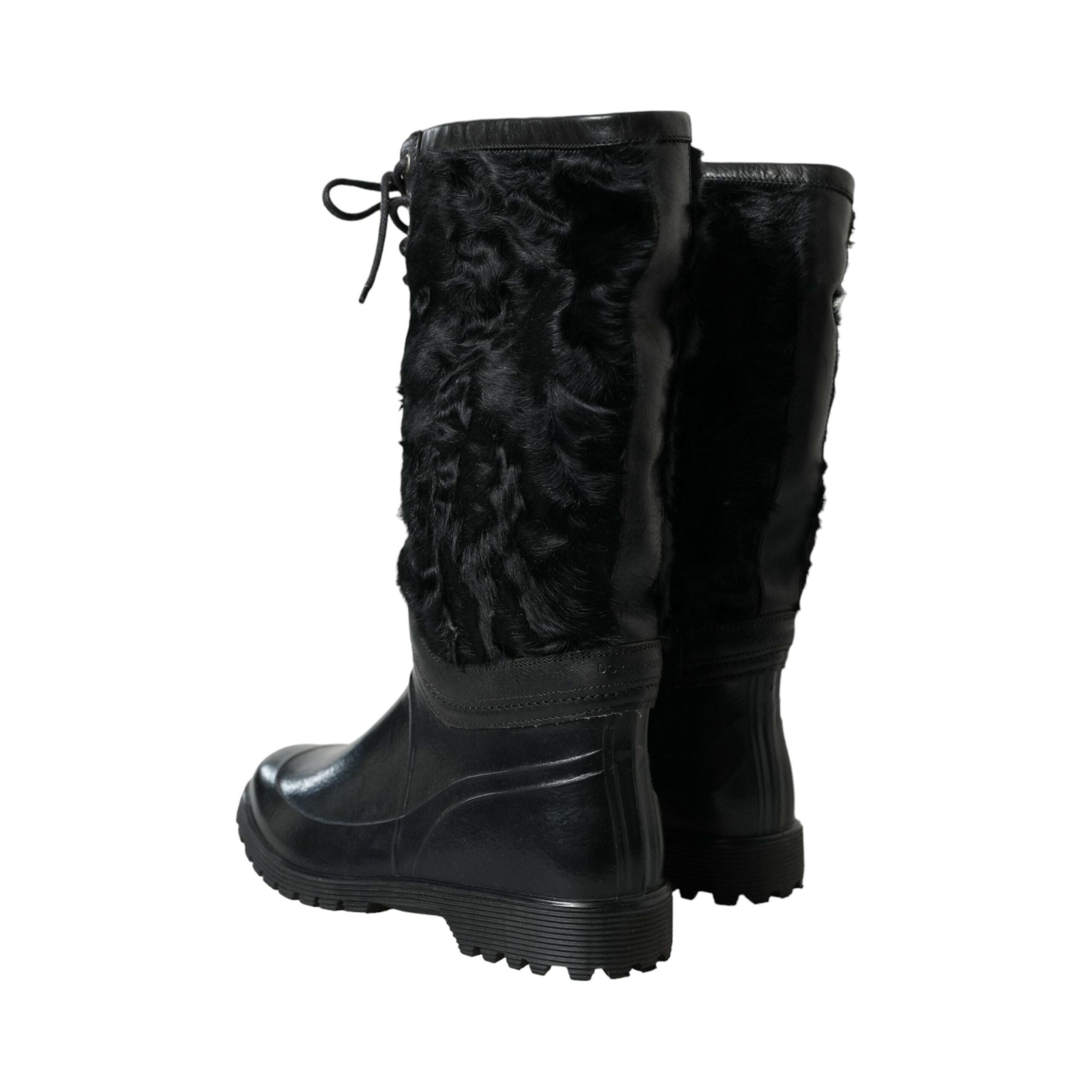 Dolce & Gabbana Black Shearling Mid Calf Boots