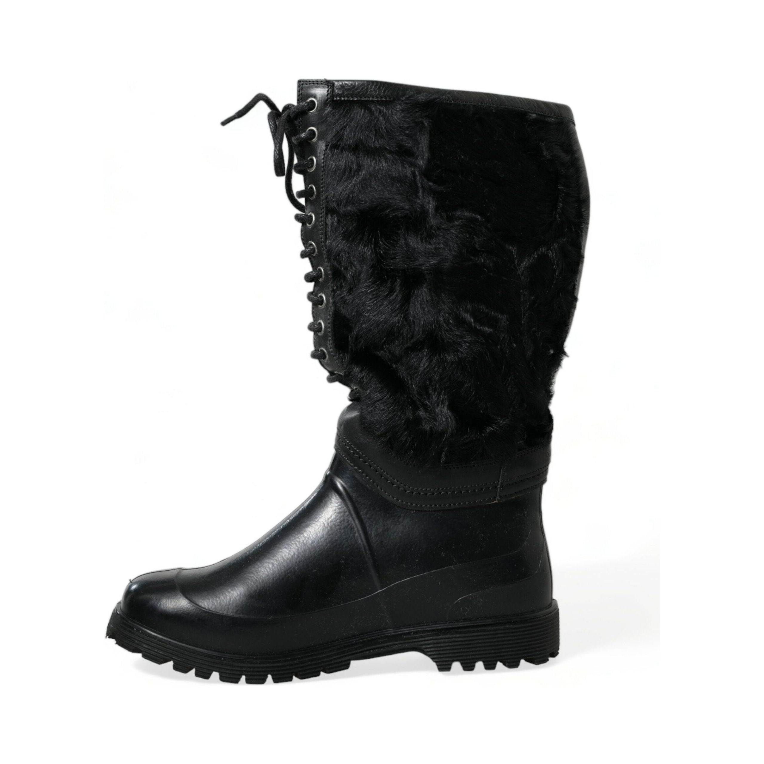 Dolce & Gabbana Black Shearling Mid Calf Boots