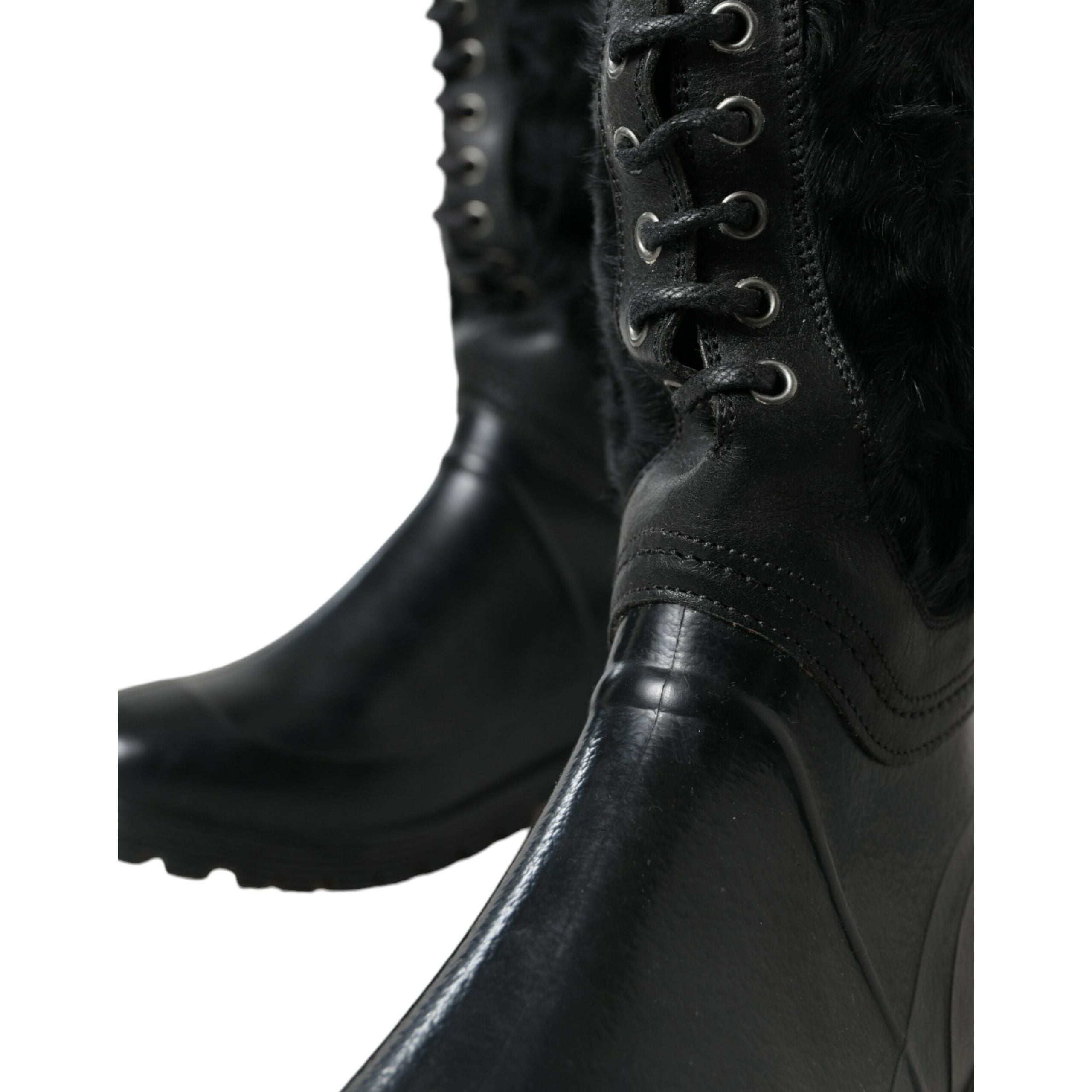 Dolce & Gabbana Black Shearling Mid Calf Boots