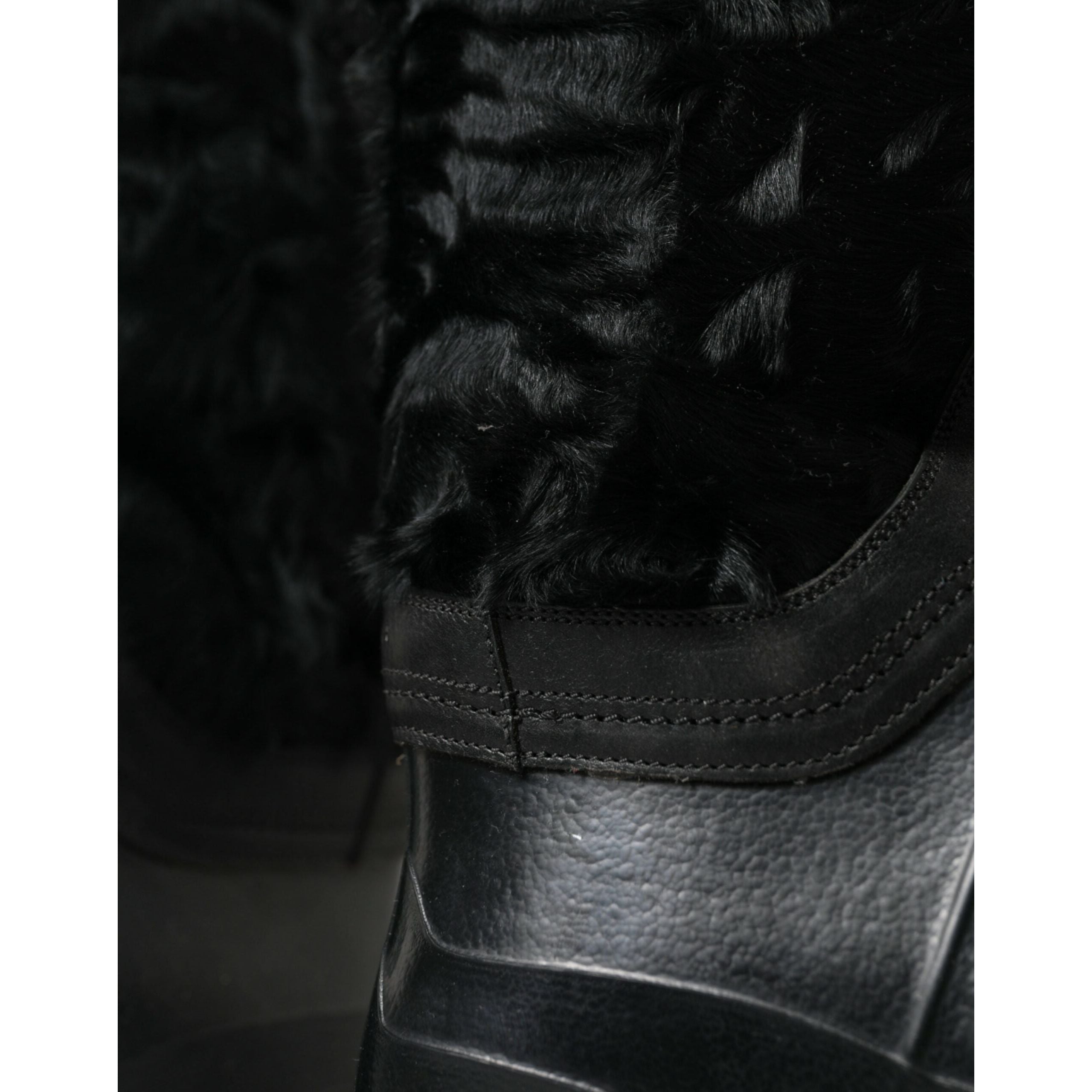 Dolce & Gabbana Black Shearling Mid Calf Boots