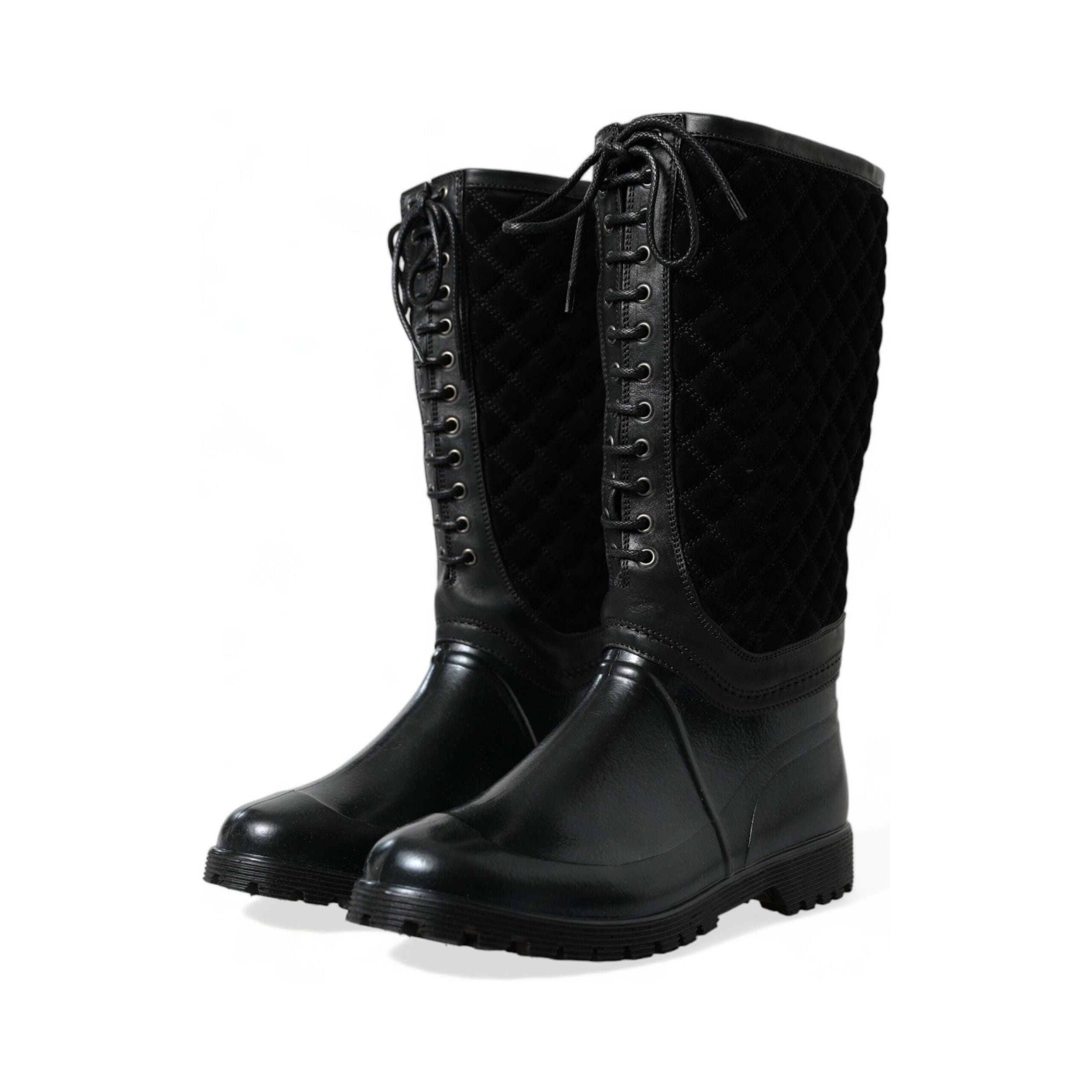 Dolce & Gabbana Black Quilted Suede Rain Boots
