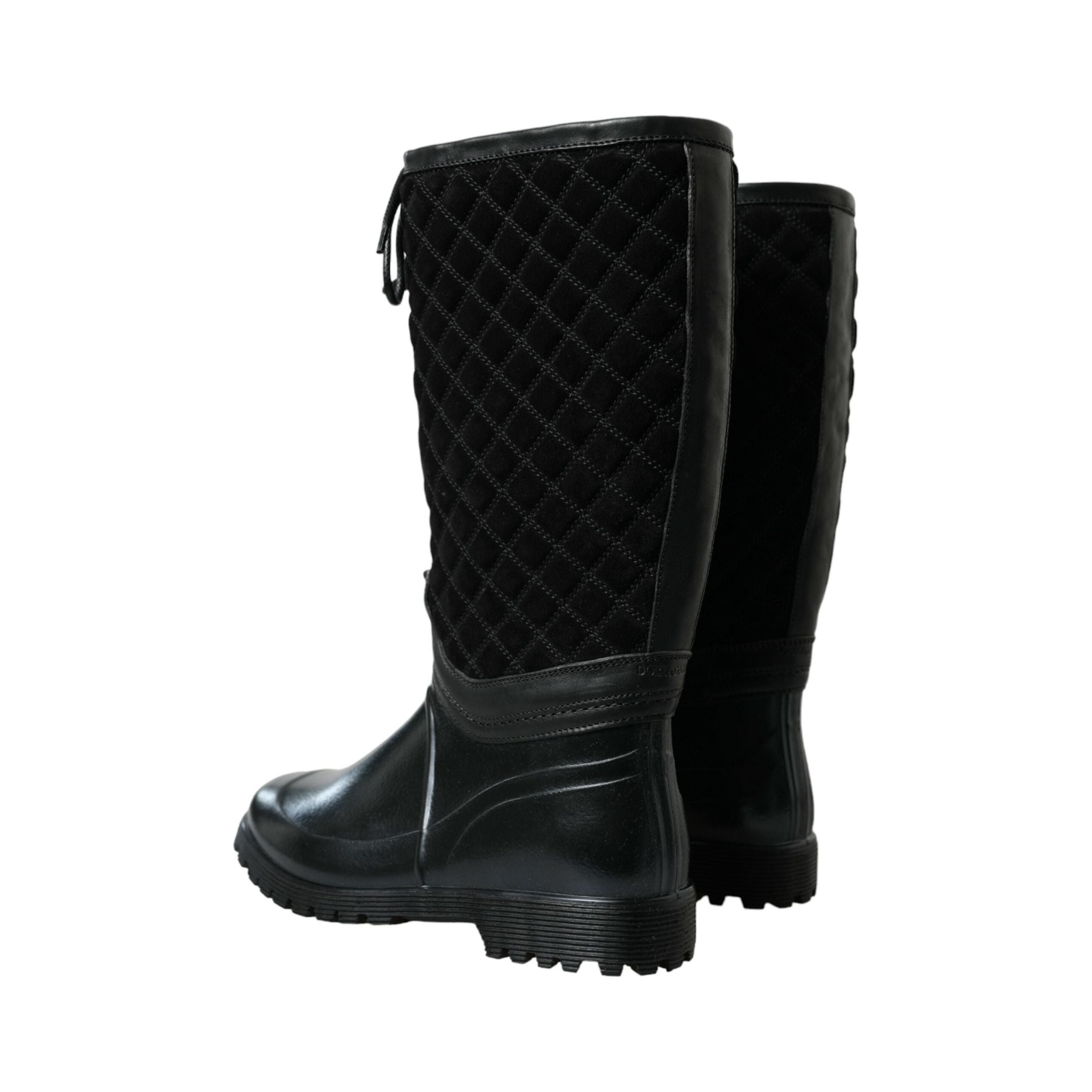 Dolce & Gabbana Black Quilted Suede Rain Boots