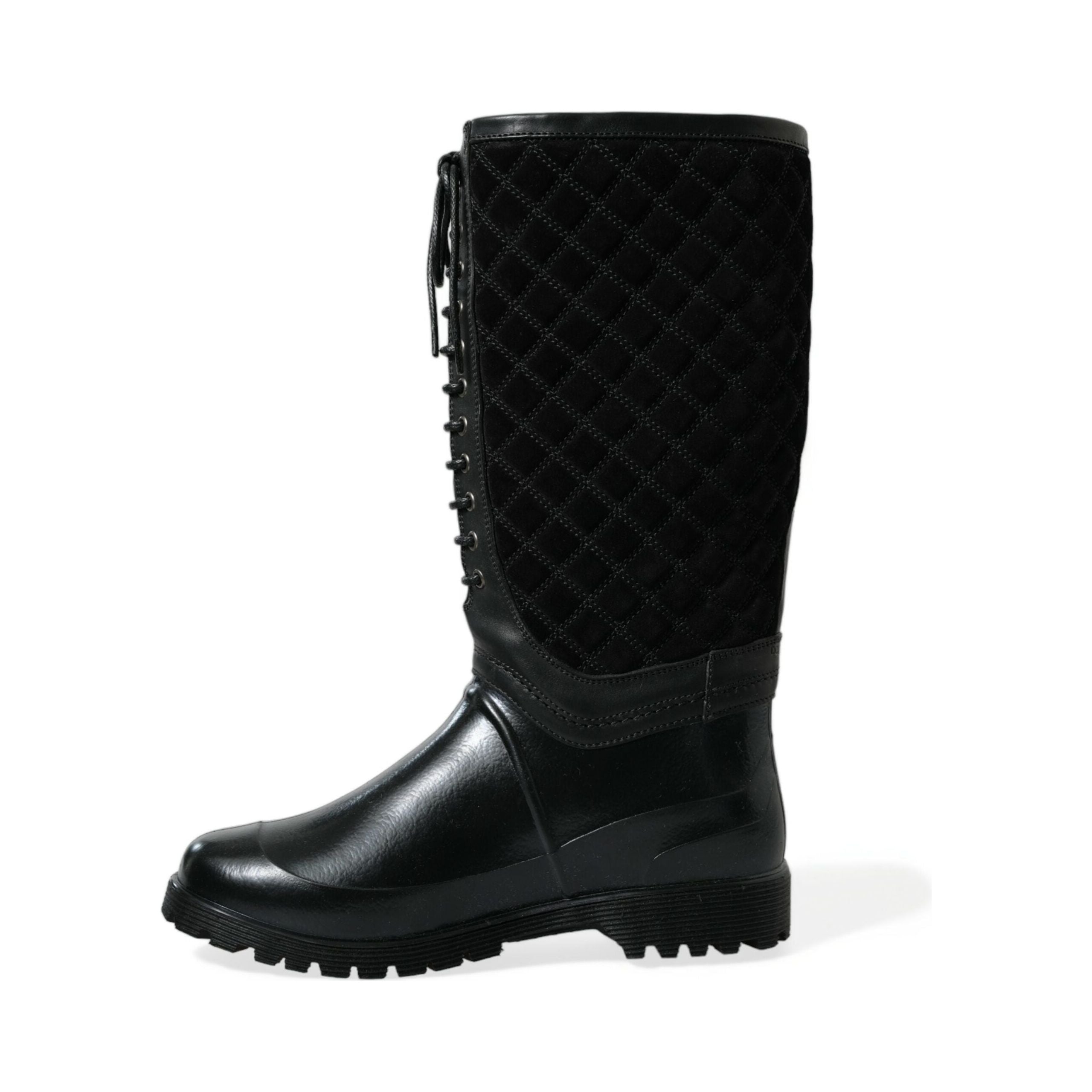 Dolce & Gabbana Black Quilted Suede Rain Boots
