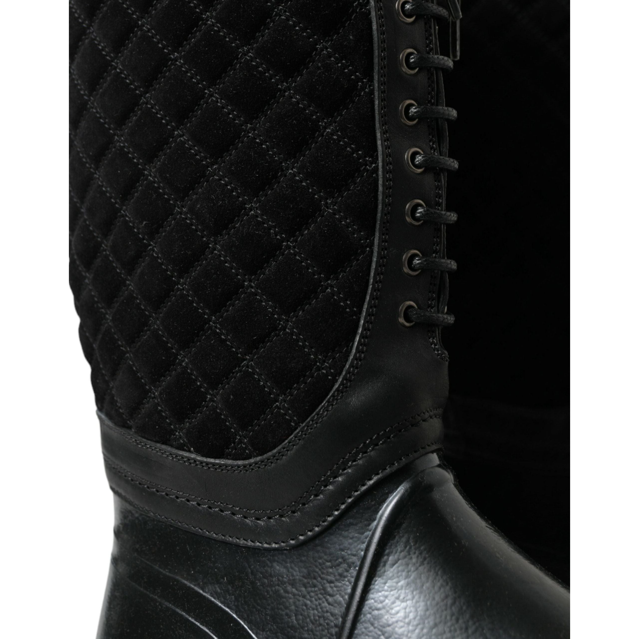 Dolce & Gabbana Black Quilted Suede Rain Boots