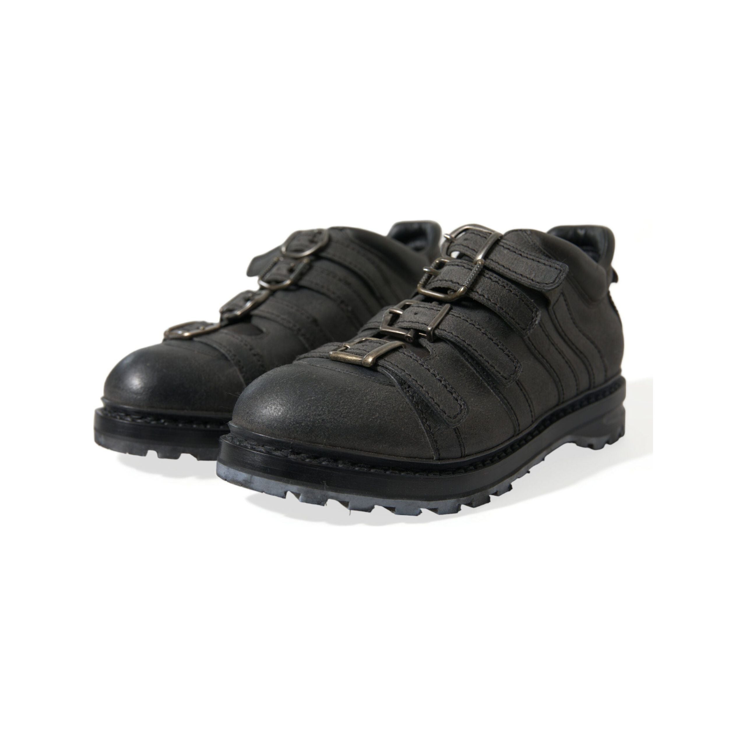 Dolce & Gabbana Black Leather Ankle Strap Boots Elegance