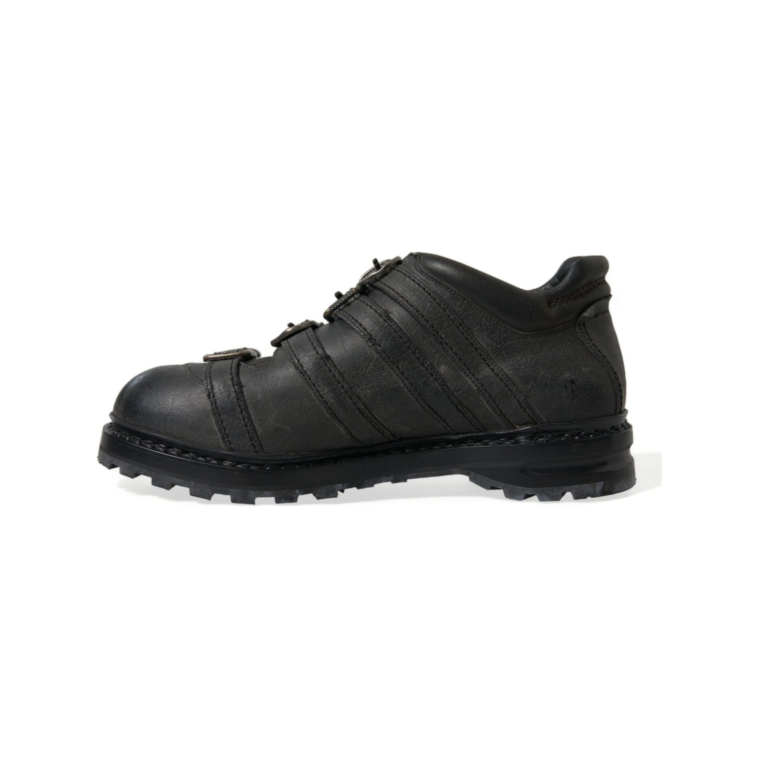 Dolce & Gabbana Black Leather Ankle Strap Boots Elegance