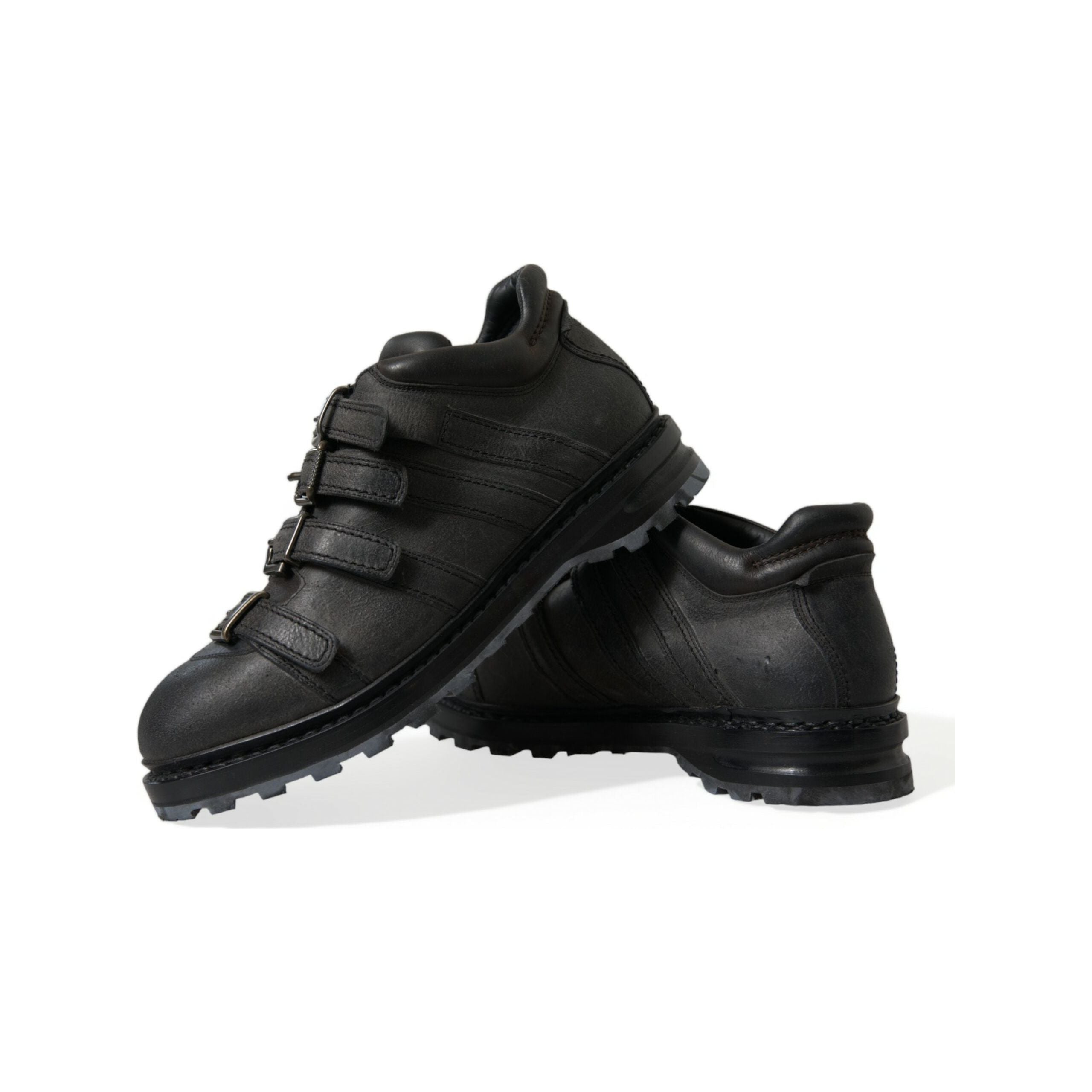 Dolce & Gabbana Black Leather Ankle Strap Boots Elegance