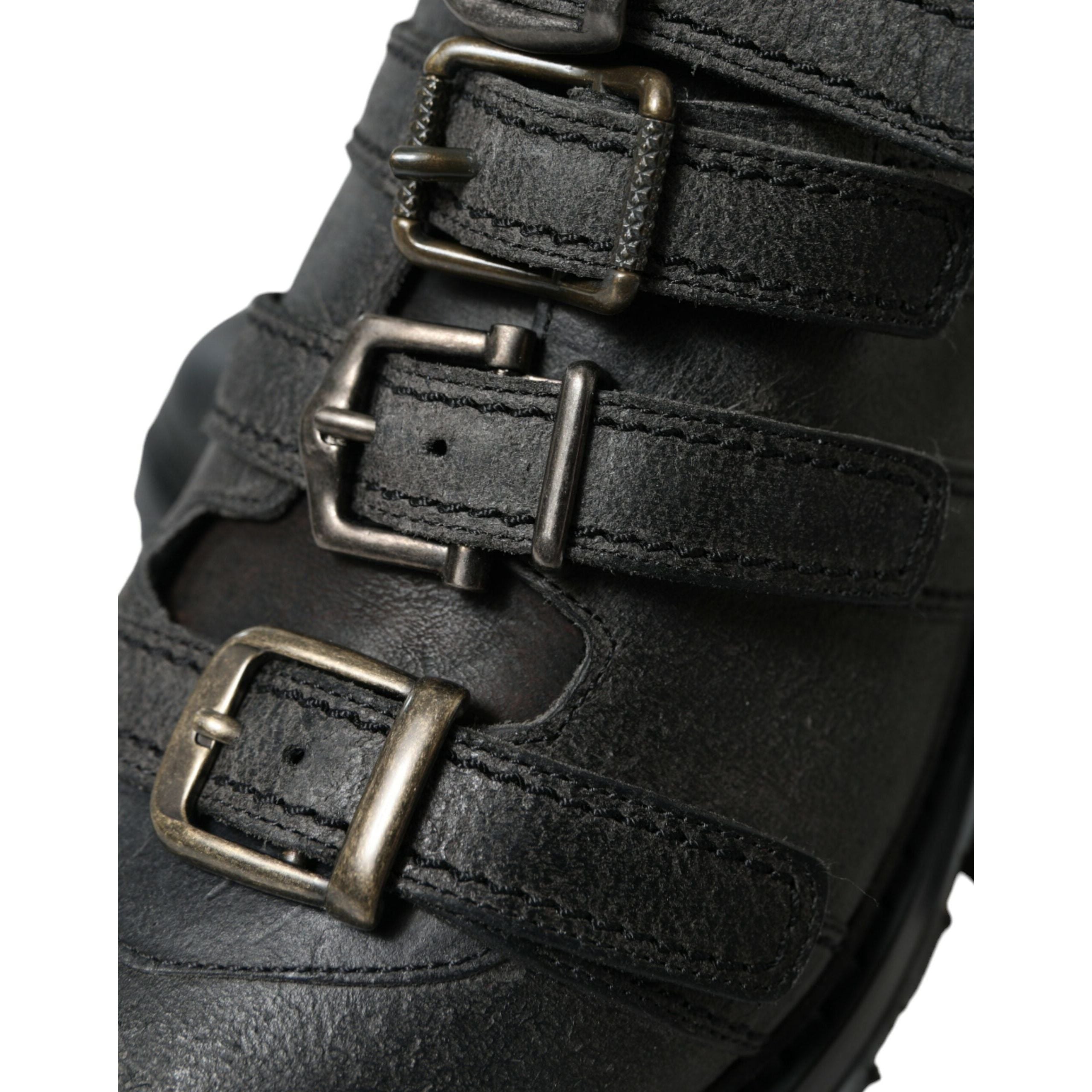 Dolce & Gabbana Black Leather Ankle Strap Boots Elegance